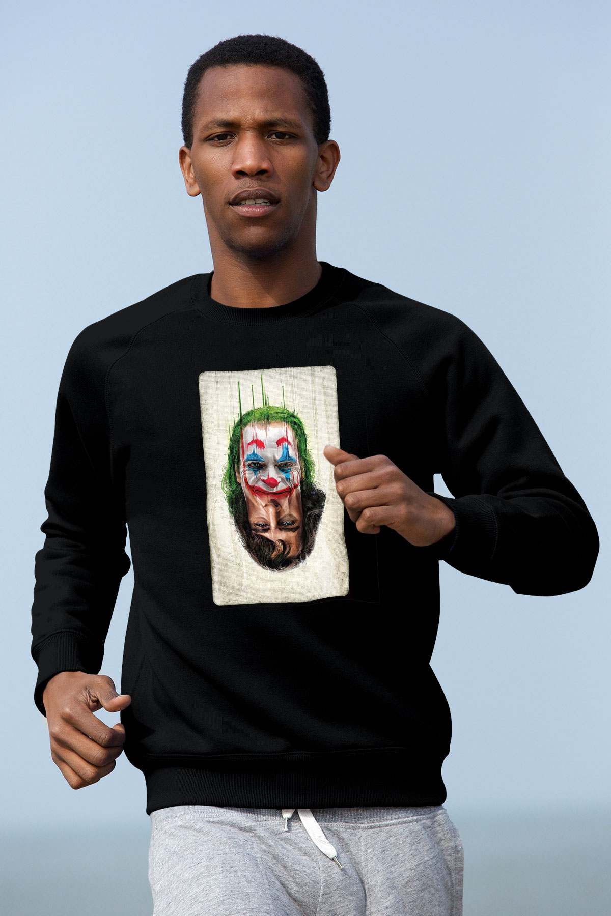 Unisex Joker Unisex Baskılı Siyah Sweatshirt