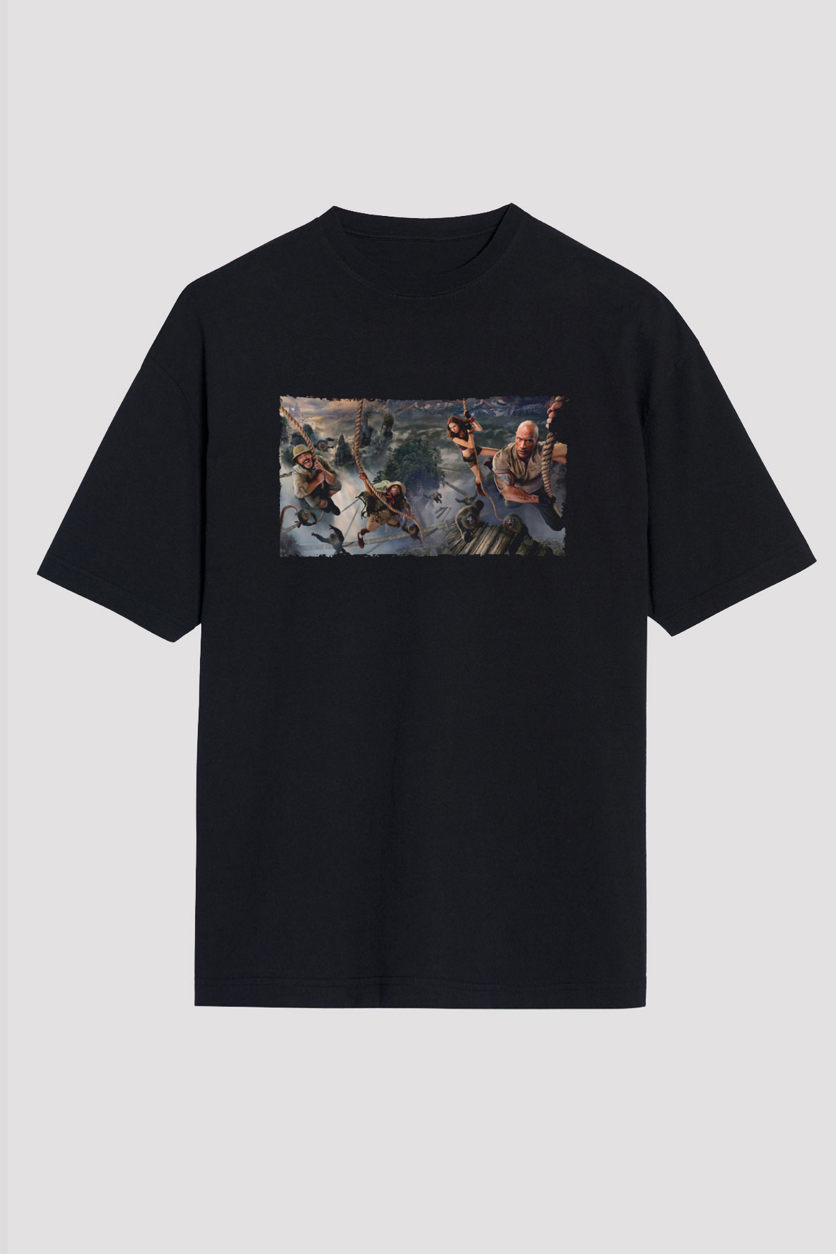 Unisex Jumanji Yeni Seviye (Jumanji The Next Level) Baskılı Siyah Oversize Tshirt