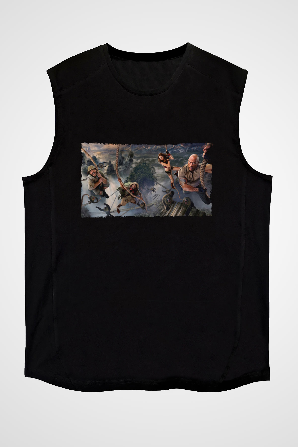 Unisex Jumanji Yeni Seviye (Jumanji The Next Level) Baskılı Siyah Kolsuz Tshirt