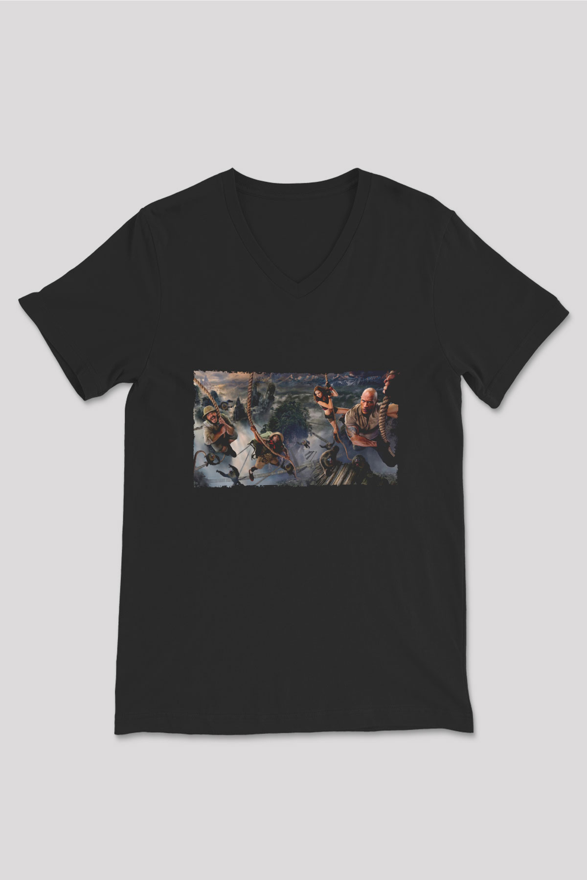 Unisex Jumanji Yeni Seviye (Jumanji The Next Level) Baskılı Siyah V Yaka Tshirt