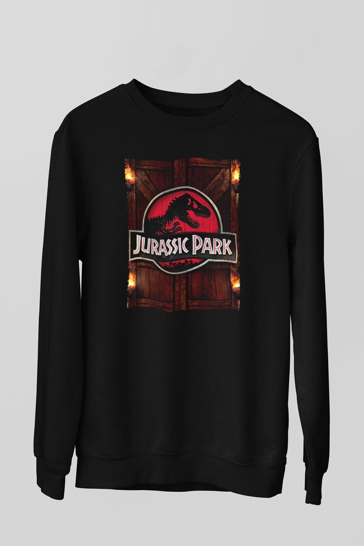 Unisex Jurassic Park Baskılı Siyah Sweatshirt