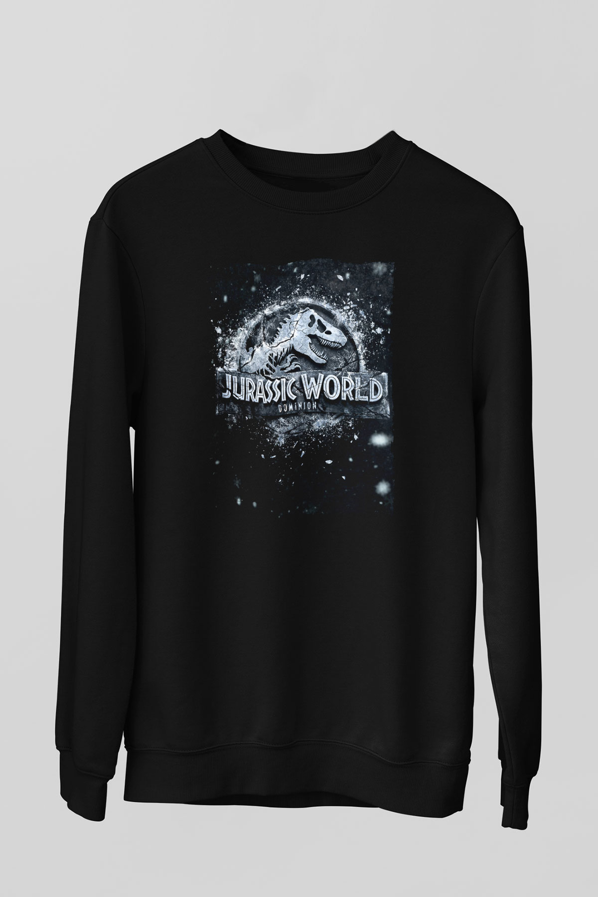 Unisex Jurassic World Hâkimiyet (Jurassic World Dominion) Baskılı Siyah Sweatshirt