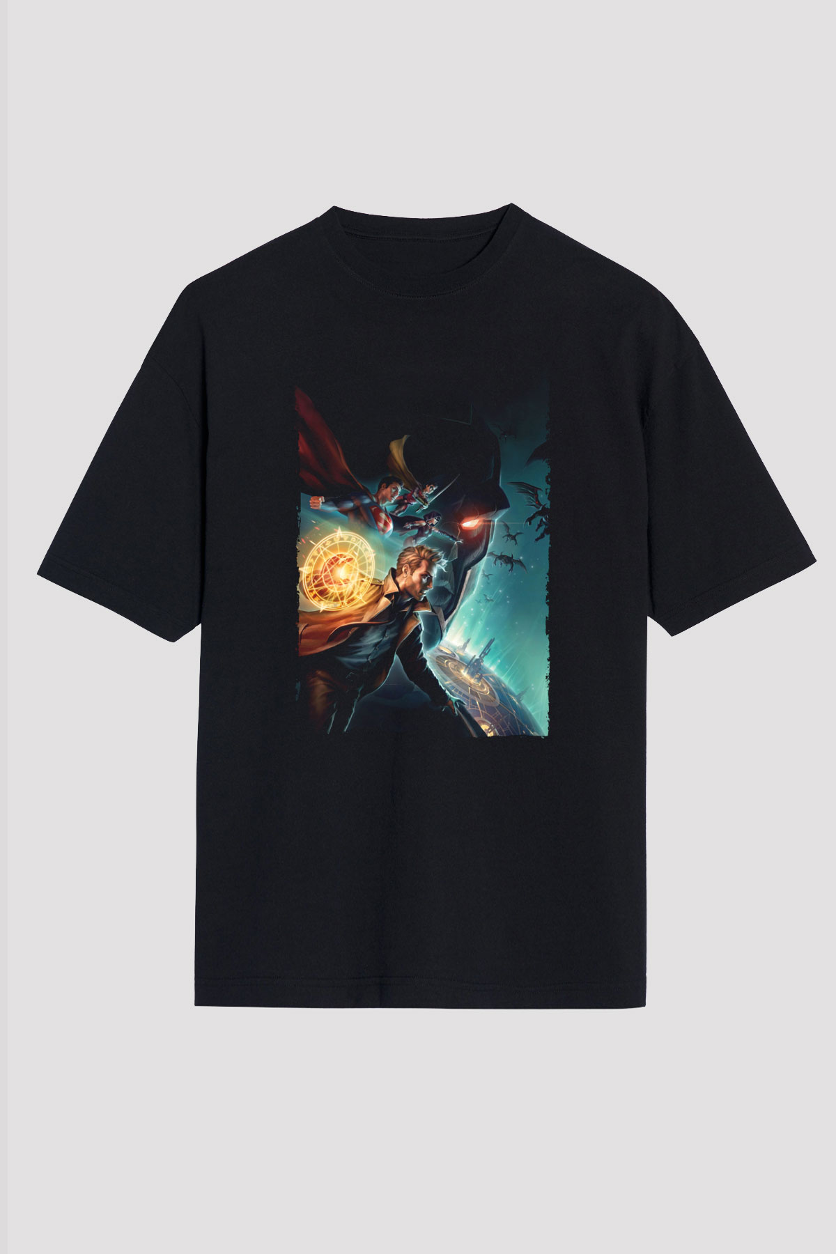 Unisex Justice League Dark Apokolips War Baskılı Siyah Oversize Tişört