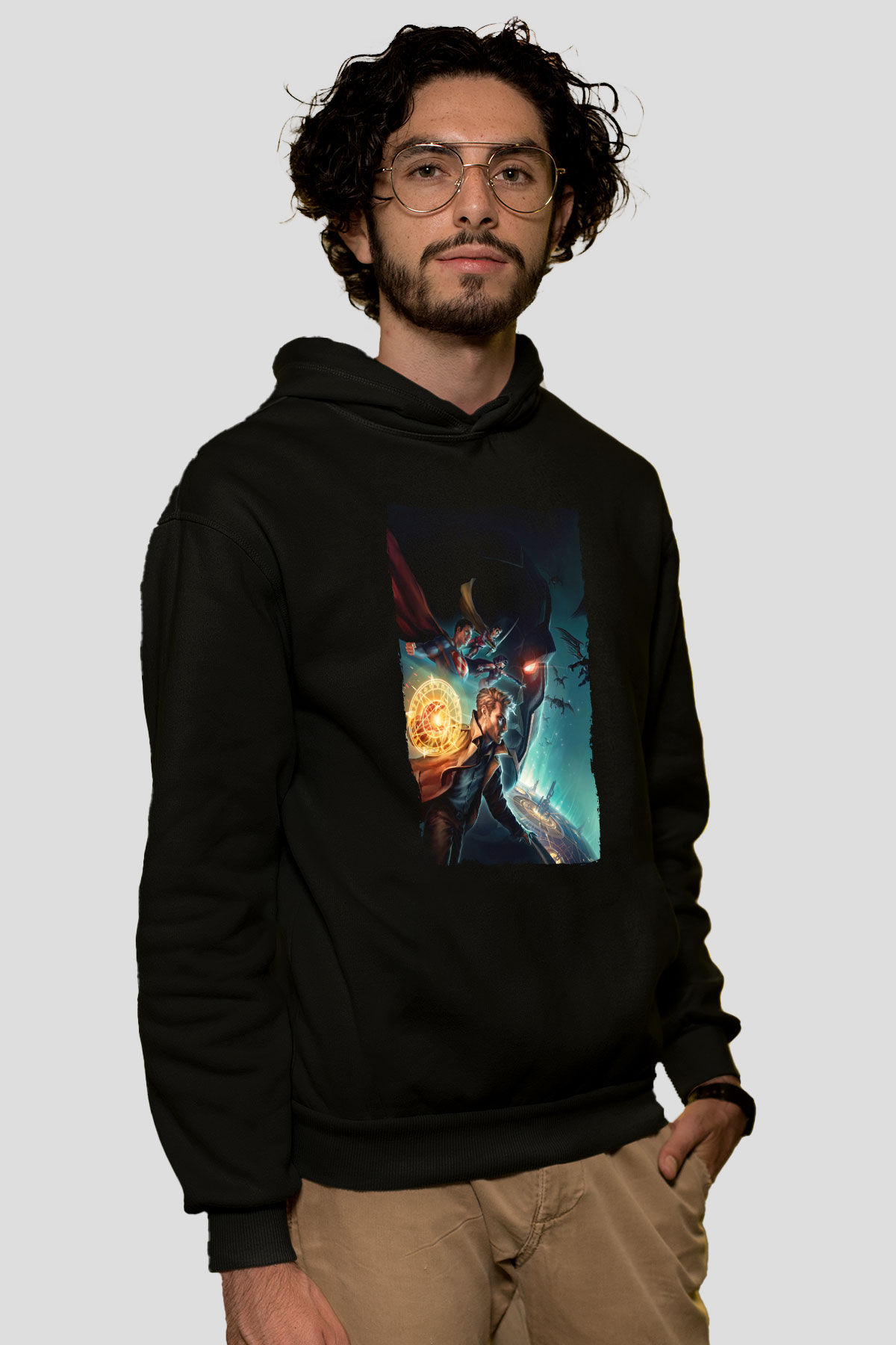 Unisex Justice League Dark Apokolips War Baskılı Siyah Kapüşonlu Sweatshirt