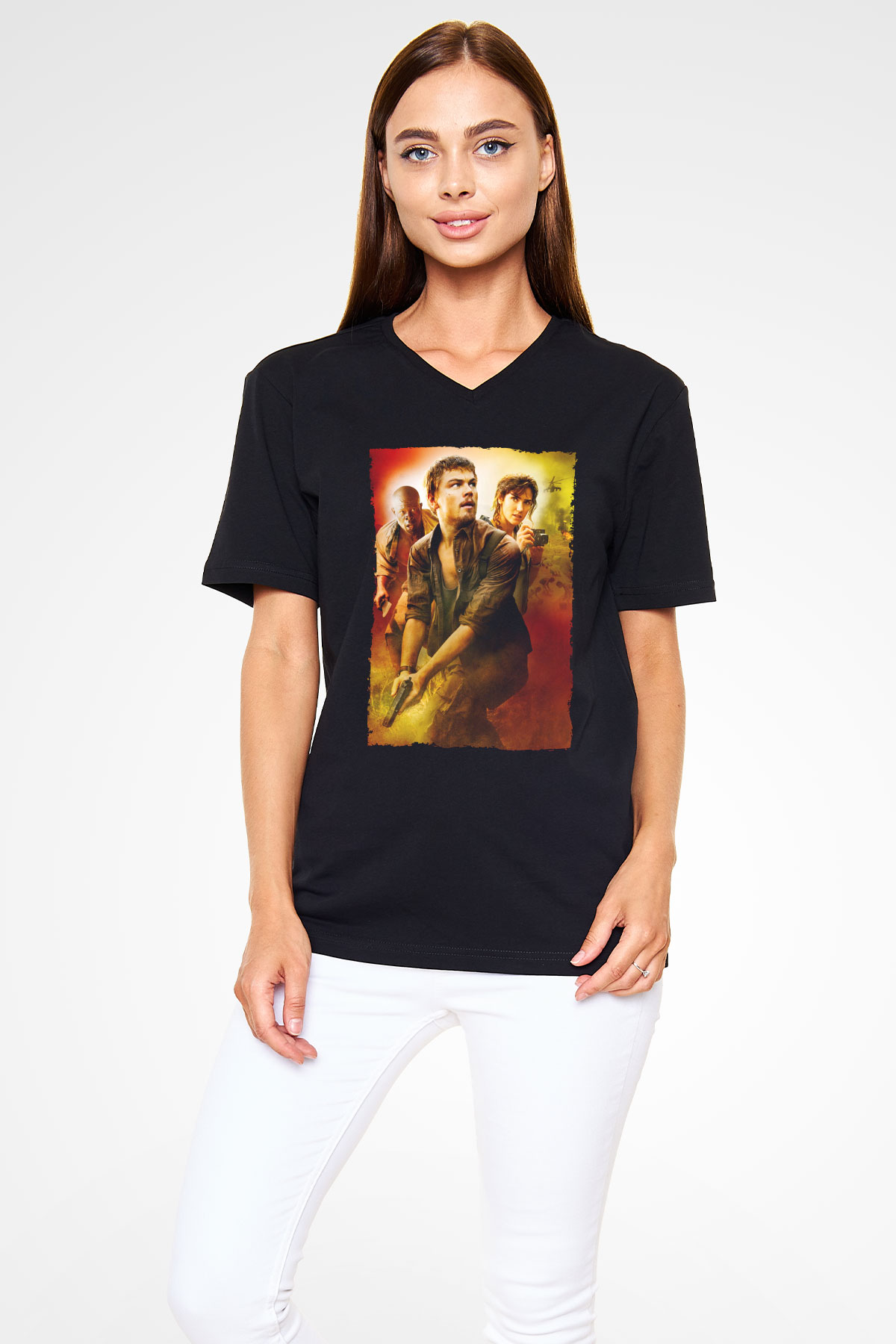 Unisex Kanlı Elmas (Blood Diamond) Baskılı Siyah V Yaka Tişört