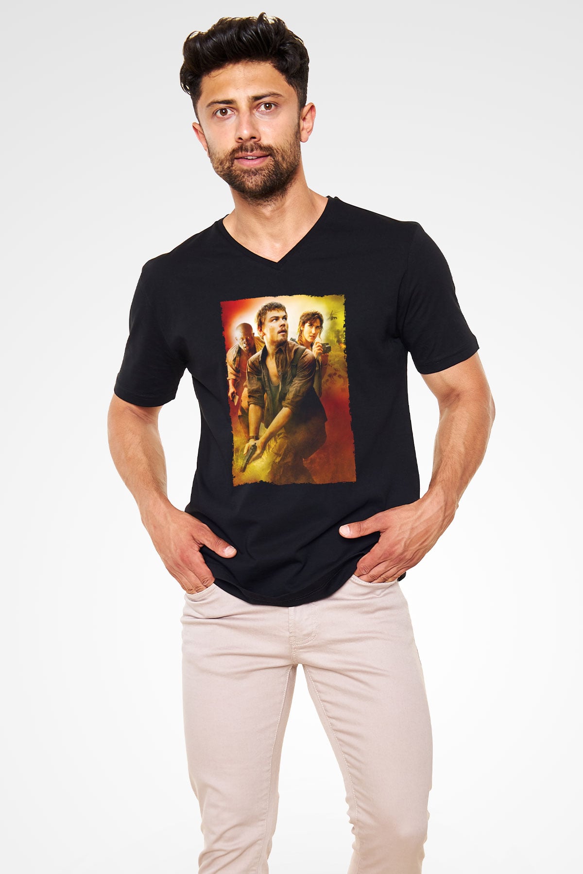 Unisex Kanlı Elmas (Blood Diamond) Baskılı Siyah V Yaka Tişört