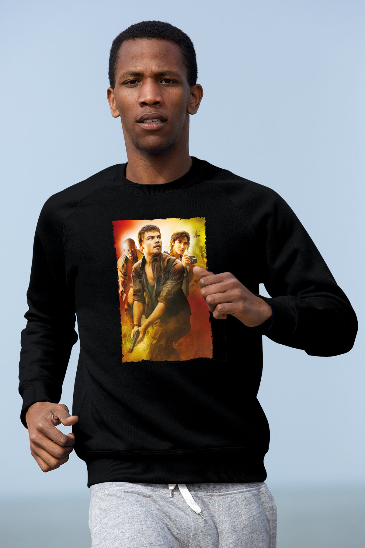 Unisex Kanlı Elmas (Blood Diamond) Baskılı Siyah Sweatshirt