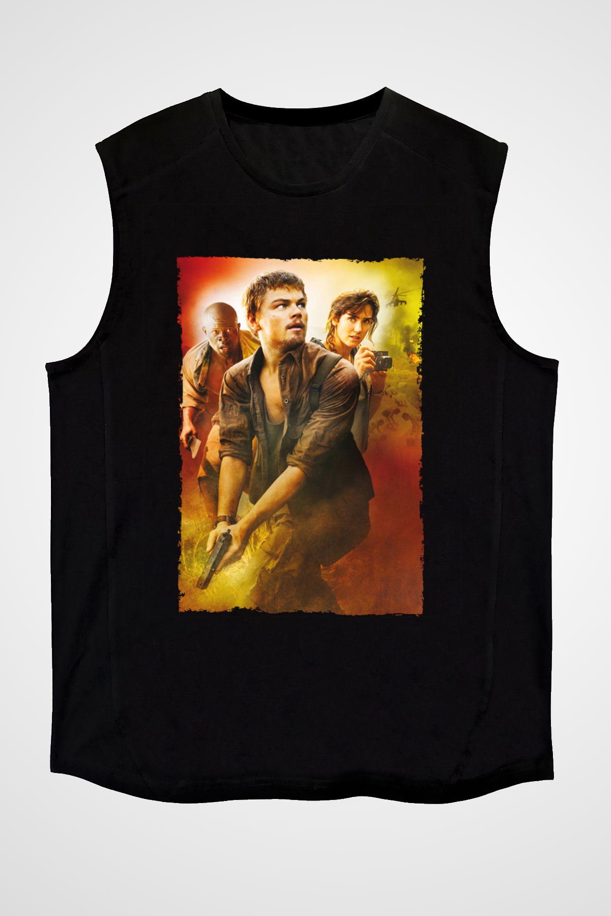 Unisex Kanlı Elmas (Blood Diamond) Baskılı Siyah Kolsuz Tişört