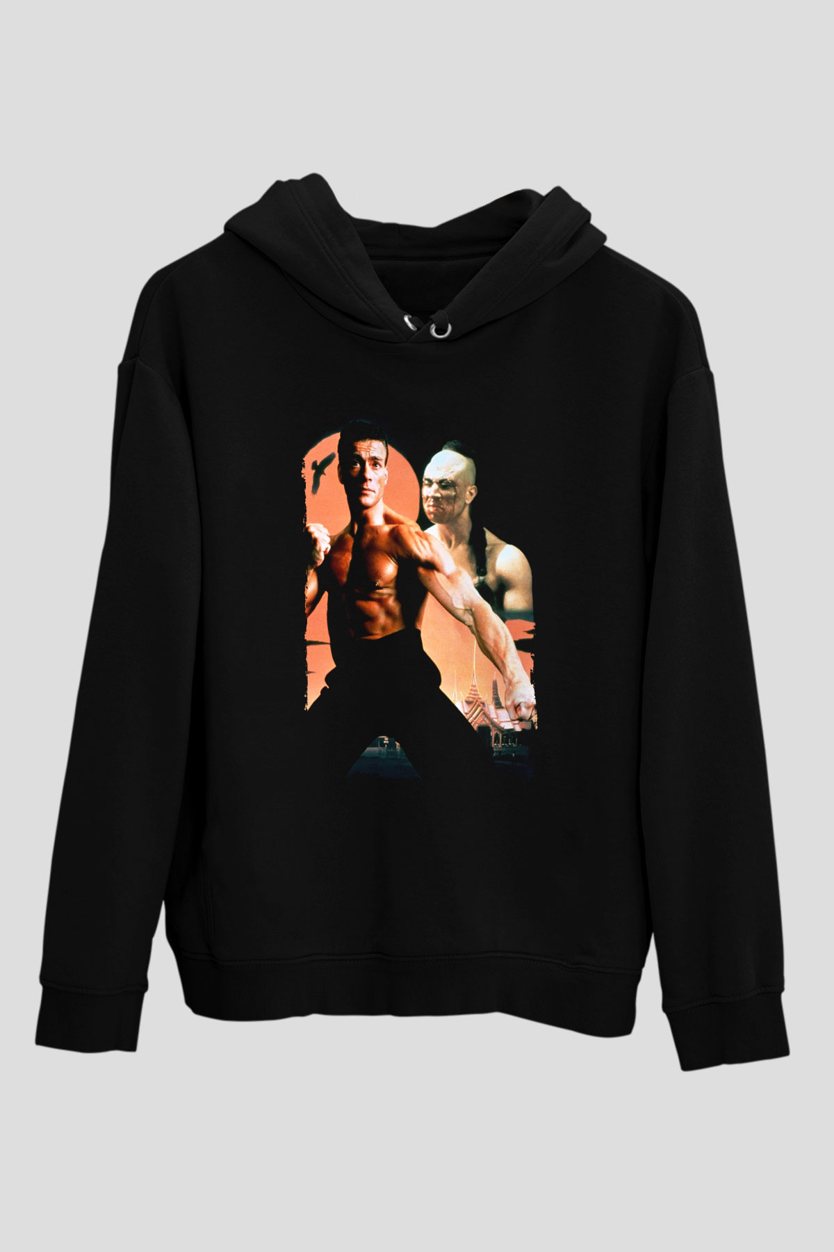Unisex Kansporu (Bloodsport) Baskılı Siyah Kapüşonlu Sweatshirt