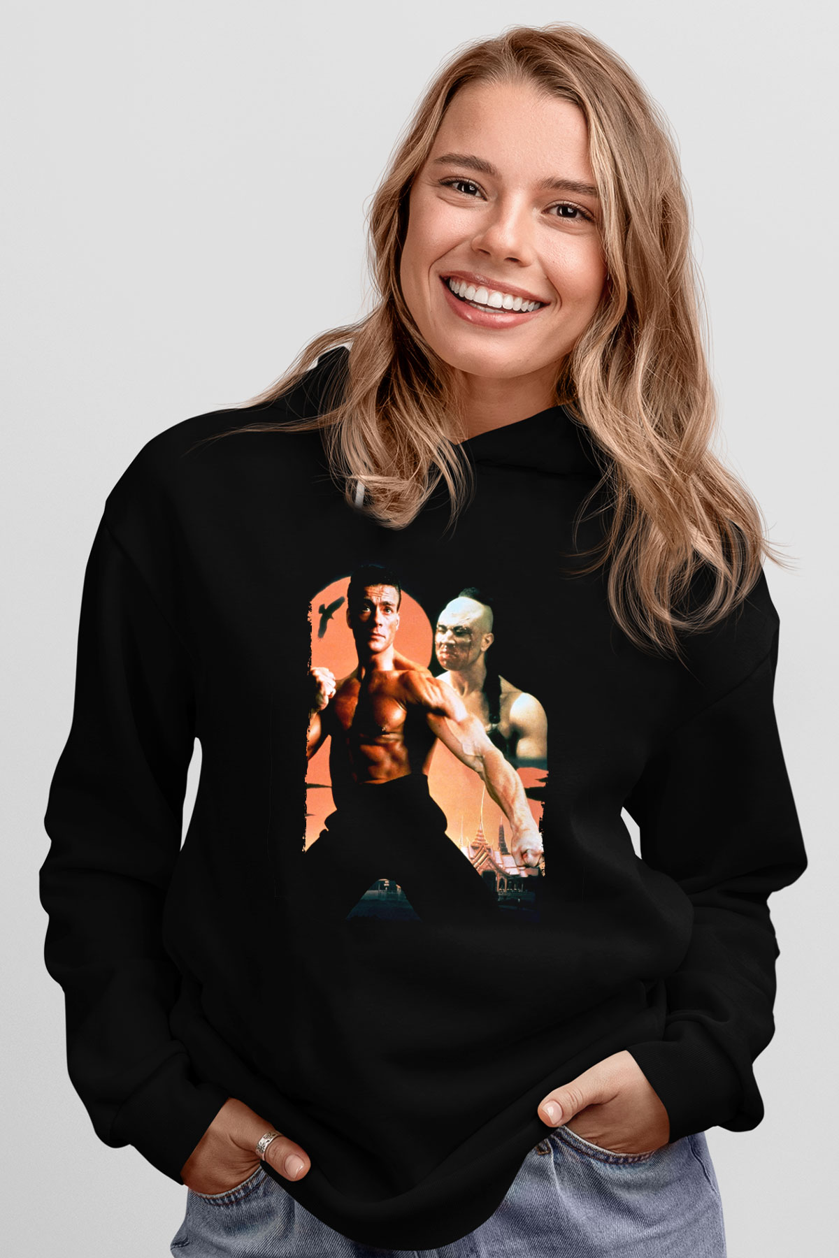 Unisex Kansporu (Bloodsport) Baskılı Siyah Kapüşonlu Sweatshirt