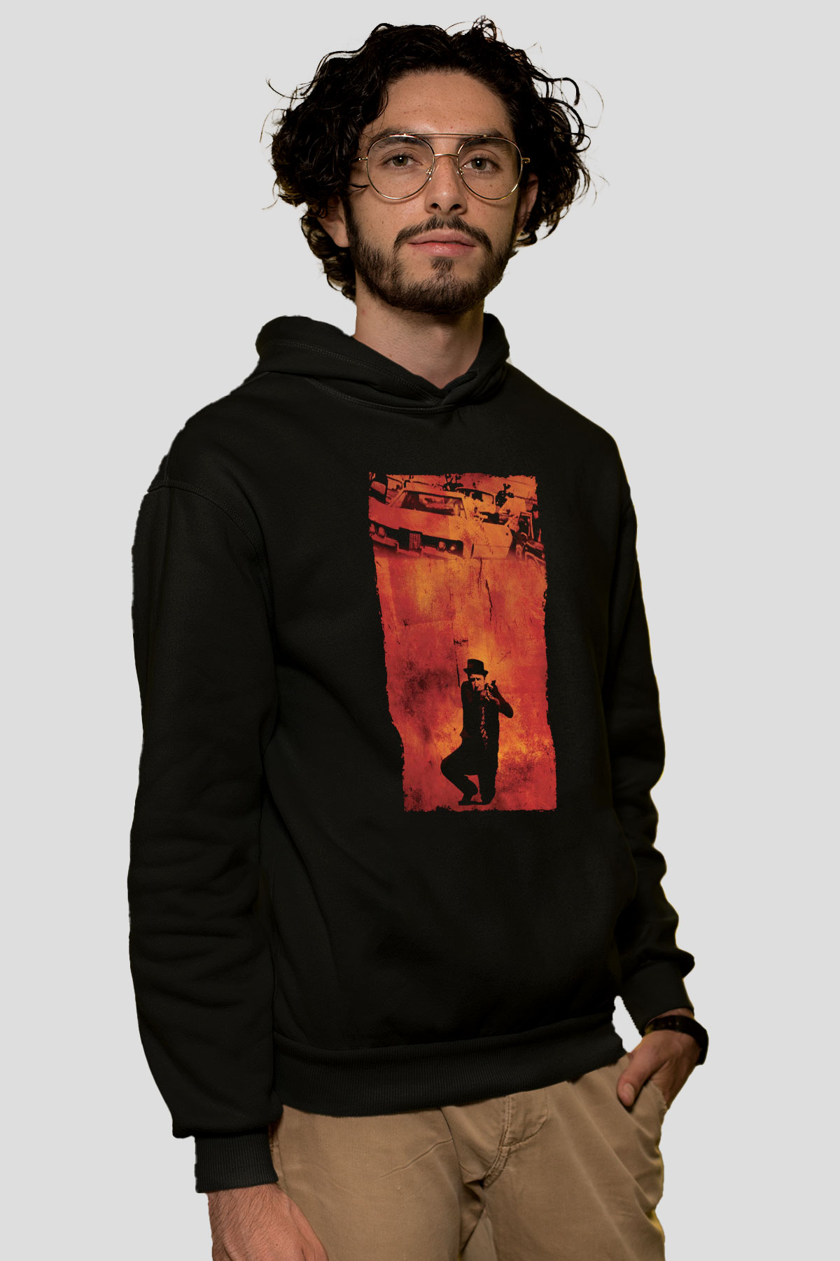 Unisex Kanunun Kuvveti (The French Connection) Baskılı Siyah Kapüşonlu Sweatshirt