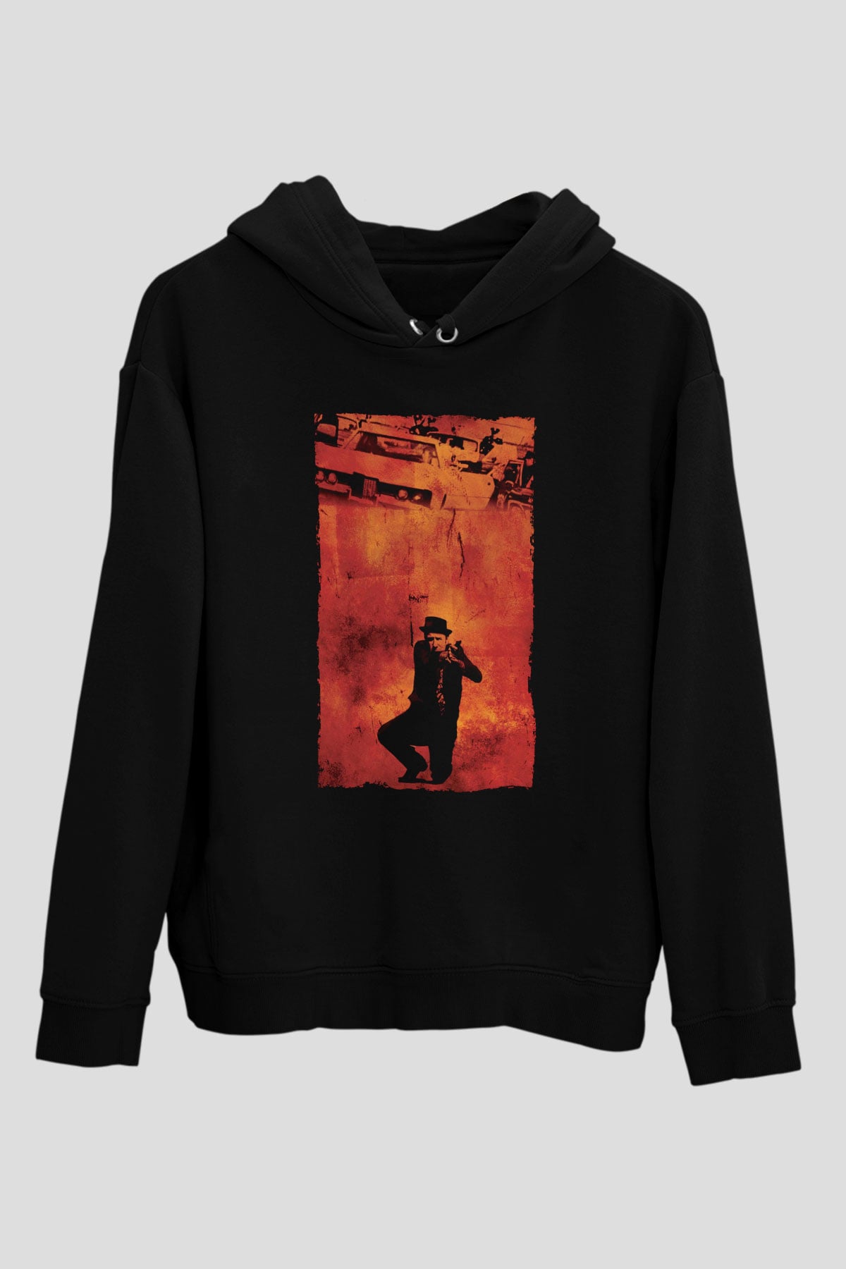 Unisex Kanunun Kuvveti (The French Connection) Baskılı Siyah Kapüşonlu Sweatshirt