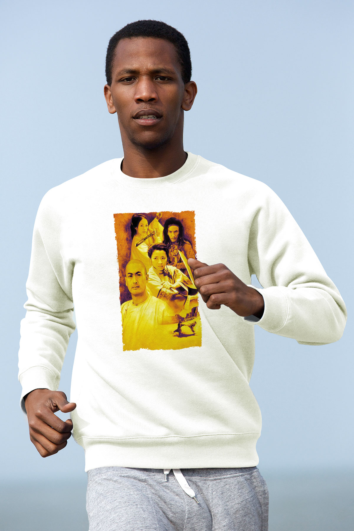 Unisex Kaplan ve Ejderha - Crouching Tiger, Hidden Dragon Baskılı Beyaz Sweatshirt