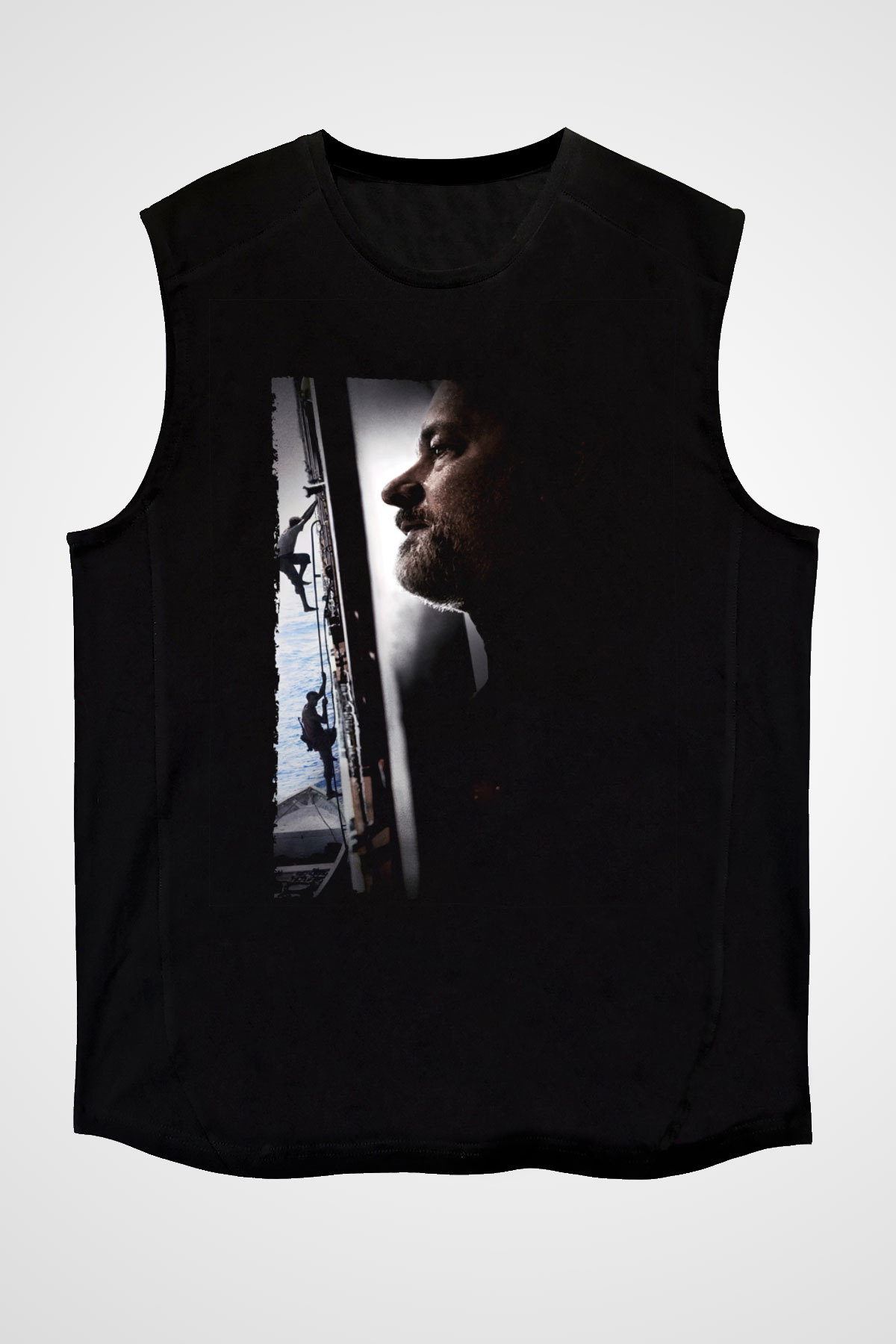 Unisex Kaptan Phillips (Captain Phillips) Baskılı Siyah Kolsuz T-shirt