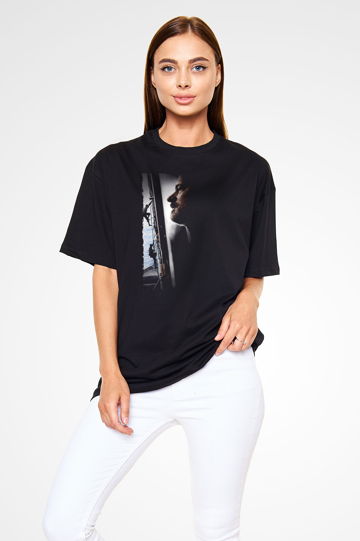 Unisex Kaptan Phillips (Captain Phillips) Baskılı Siyah Oversize T-shirt