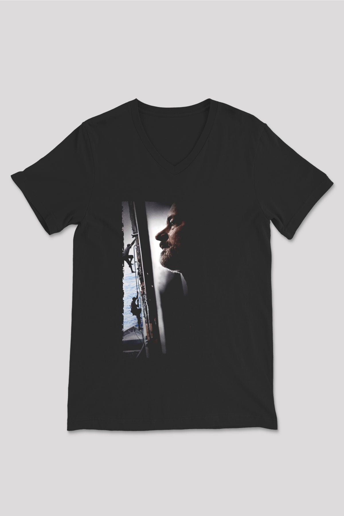Unisex Kaptan Phillips (Captain Phillips) Baskılı Siyah V Yaka T-shirt