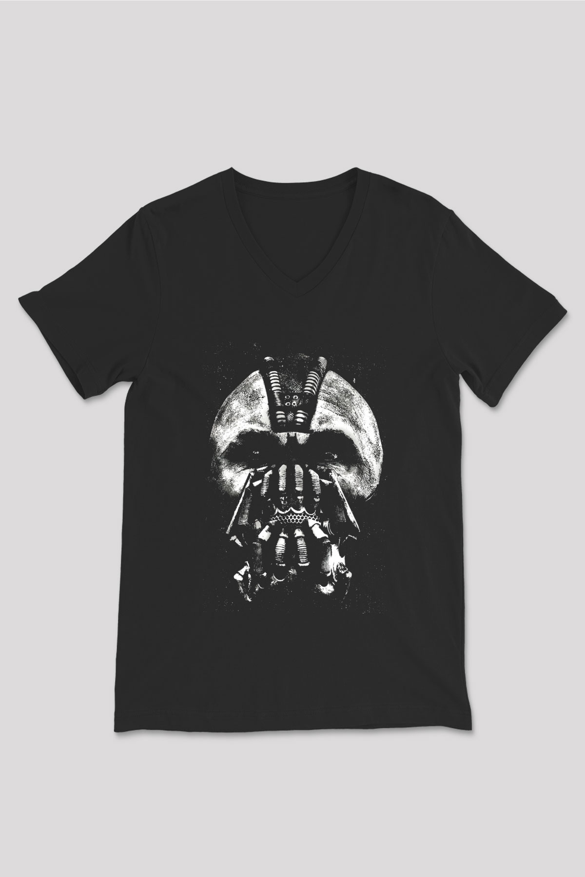 Unisex Kara Şövalye (The Dark Knight) Baskılı Siyah V Yaka Tişört