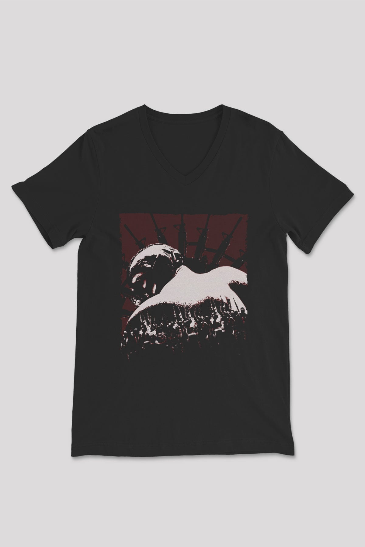 Unisex Kara Şövalye (The Dark Knight) Baskılı Siyah V Yaka Tshirt