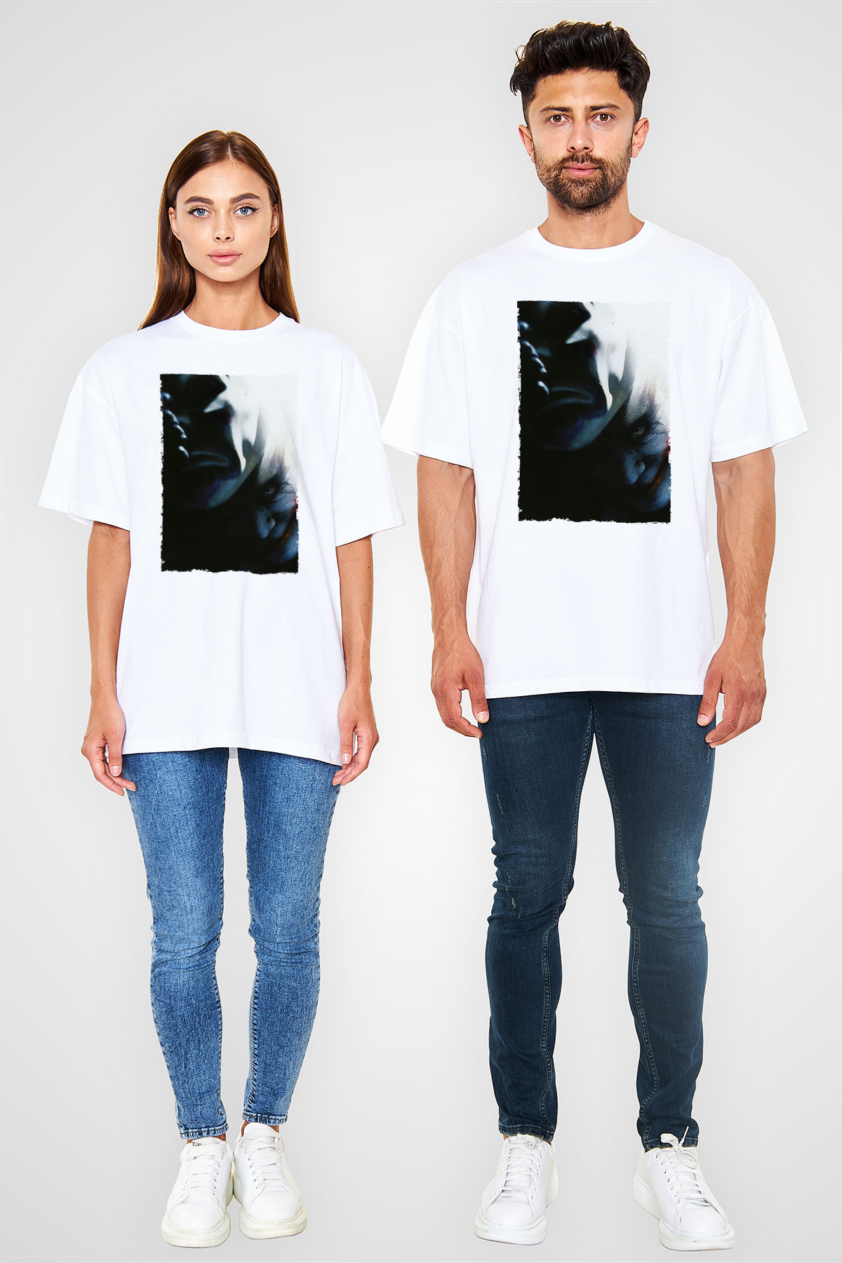 Unisex Kara Şövalye (The Dark Knight) Baskılı Beyaz Oversize T-shirt