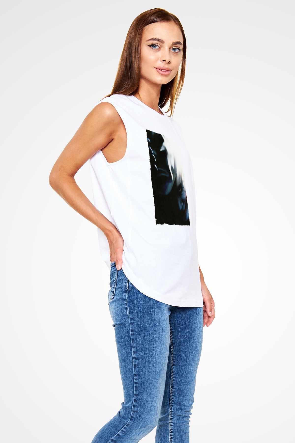 Unisex Kara Şövalye (The Dark Knight) Baskılı Beyaz Kolsuz T-shirt