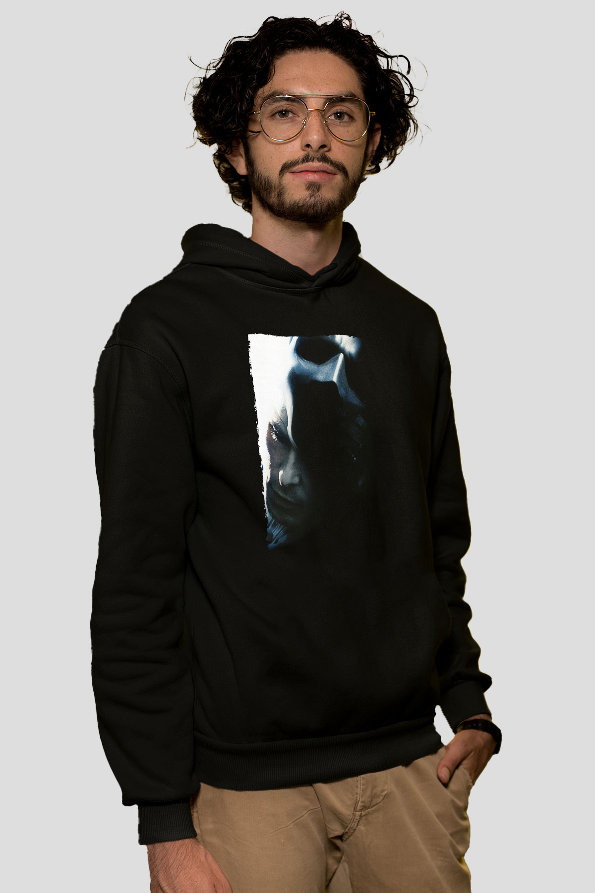 Unisex Kara Şövalye (The Dark Knight) Baskılı Siyah Unisex Kapüşonlu Sweatshirt