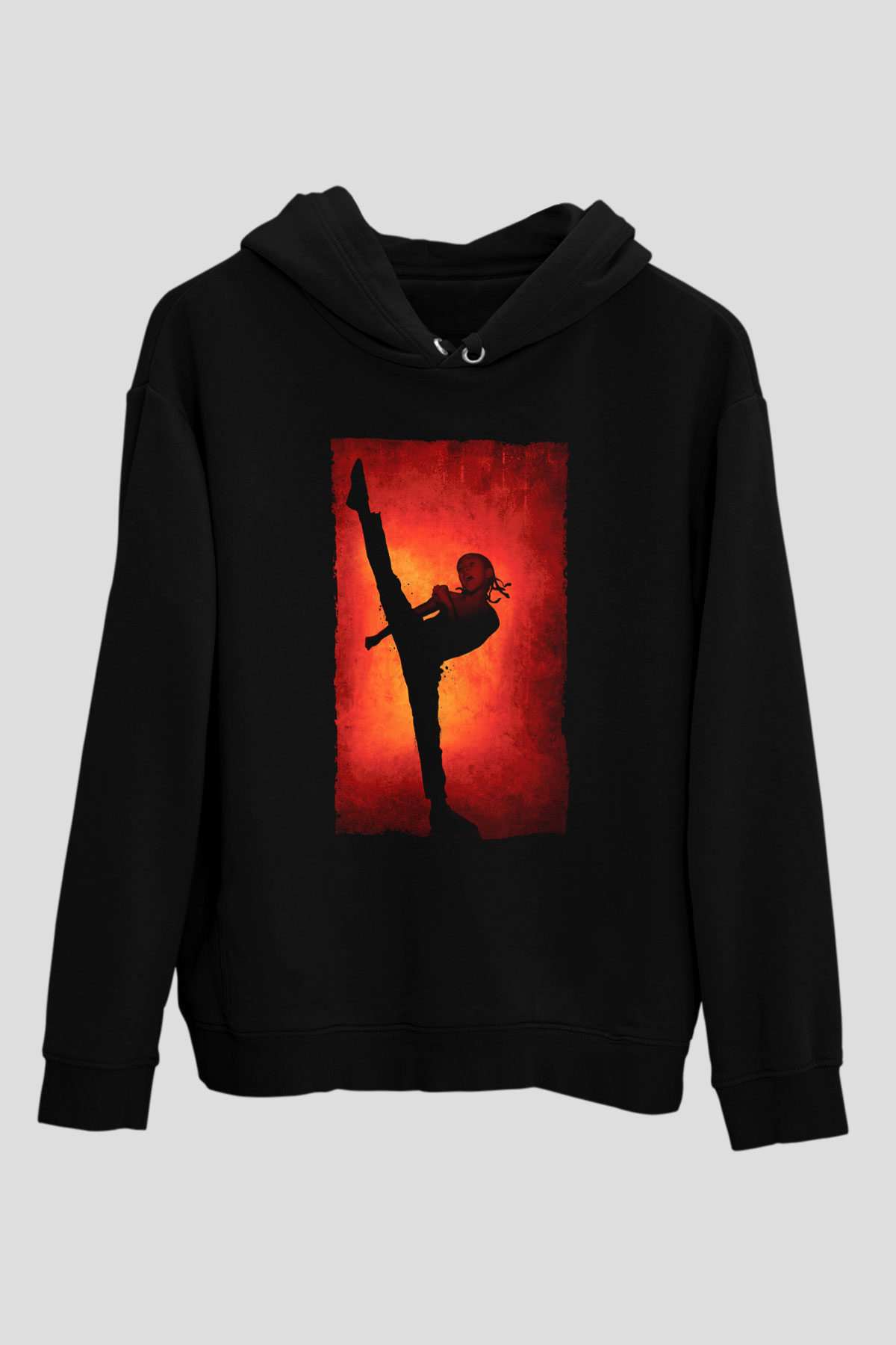 Unisex Karateci Çocuk (The Karate Kid) Baskılı Siyah Kapüşonlu Sweatshirt