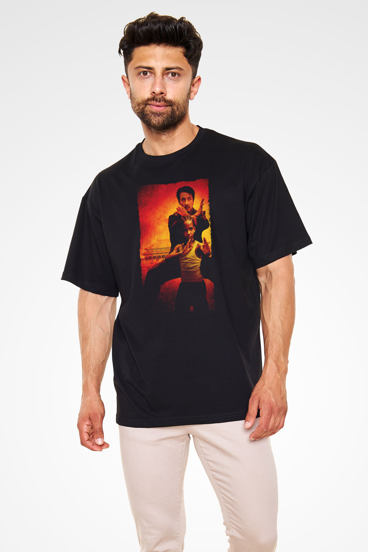 Unisex Karateci Çocuk (The Karate Kid) Baskılı Siyah Oversize Tshirt