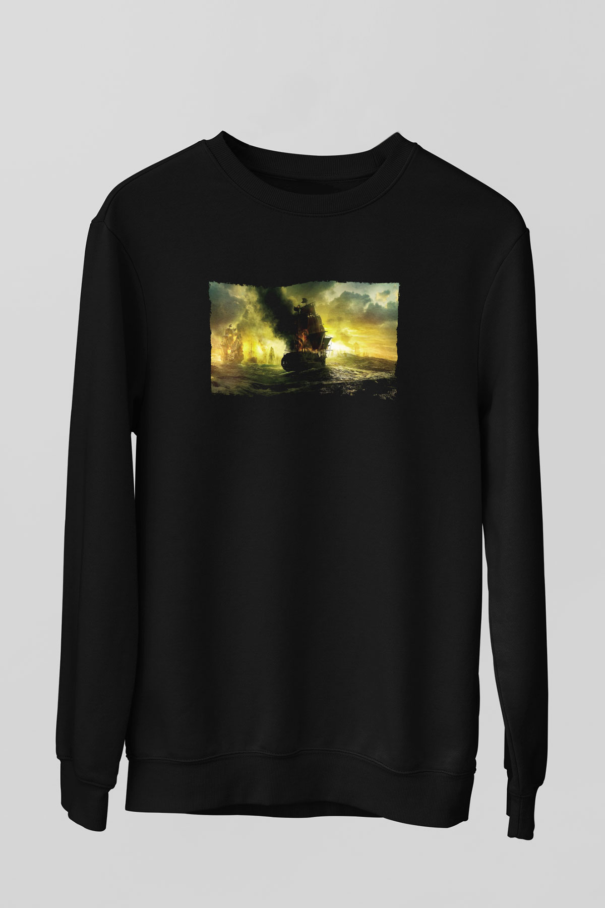 Unisex Karayip Korsanları Gizemli Denizlerde (Pirates of the Caribbean On Stranger Tides) Baskılı Siyah Unisex Sweatshirt