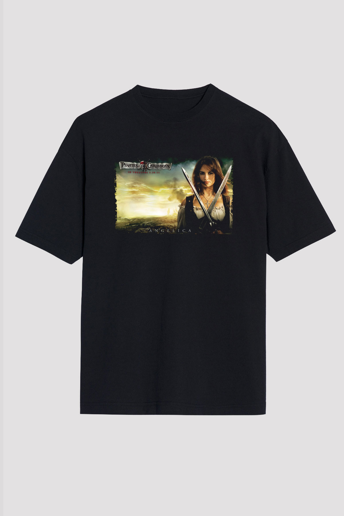 Unisex Karayip Korsanları Gizemli Denizlerde (Pirates of the Caribbean On Stranger Tides) Baskılı Siyah Oversize T-shirt