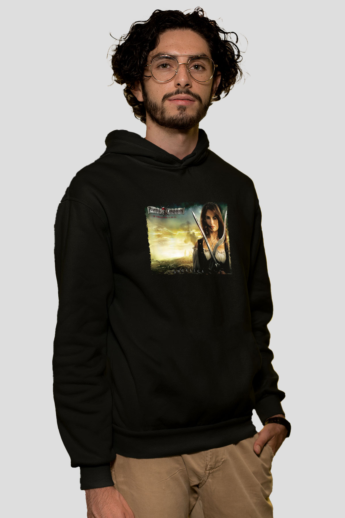 Unisex Karayip Korsanları Gizemli Denizlerde (Pirates of the Caribbean On Stranger Tides) Baskılı Siyah Kapüşonlu Sweatshirt