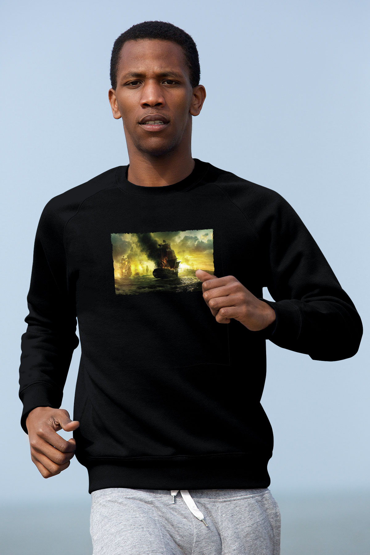 Unisex Karayip Korsanları Gizemli Denizlerde (Pirates of the Caribbean On Stranger Tides) Baskılı Siyah Unisex Sweatshirt