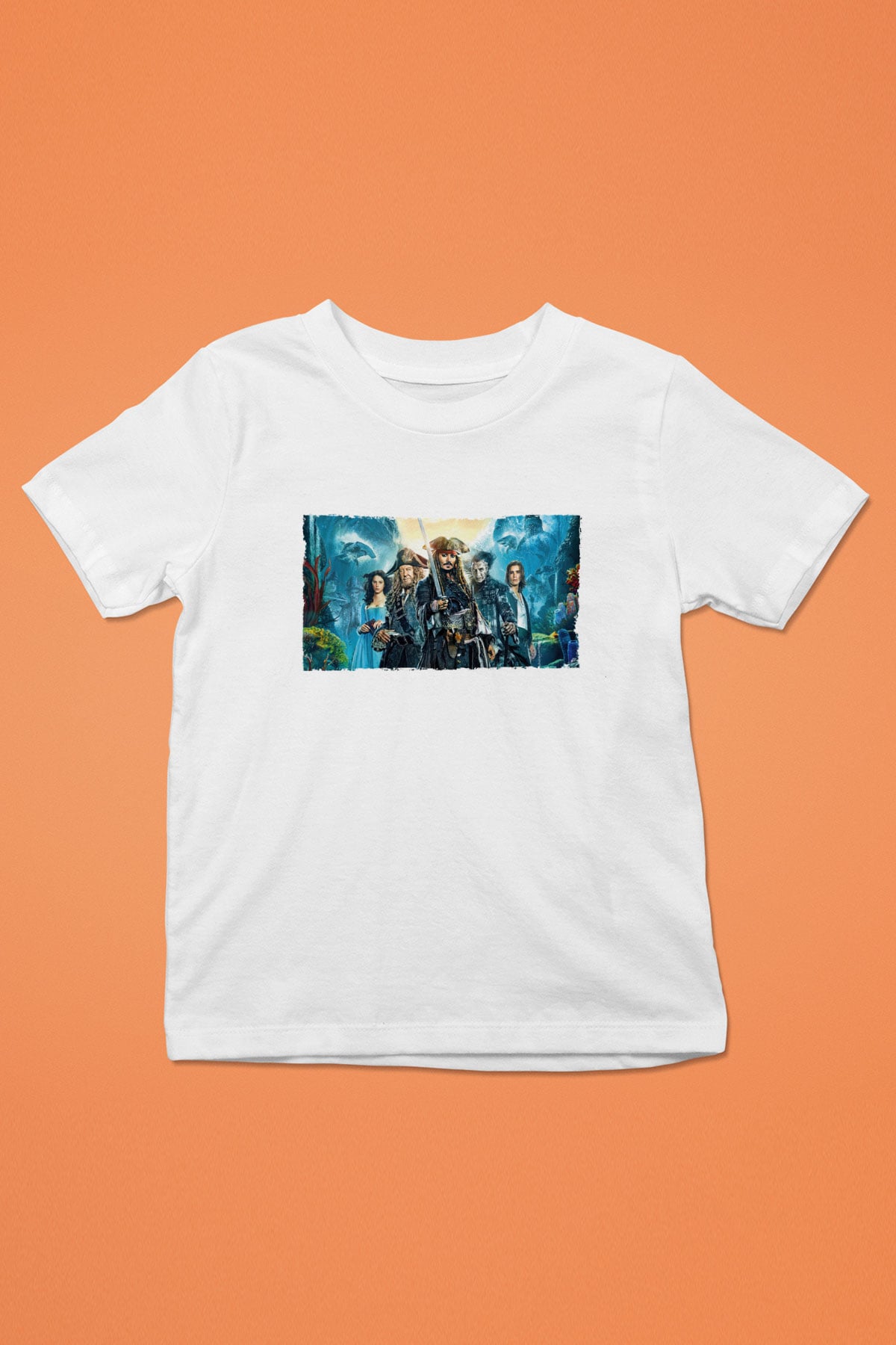 Unisex Karayip Korsanları (Pirates of the Caribbean) Baskılı Beyaz Çocuk Tshirt