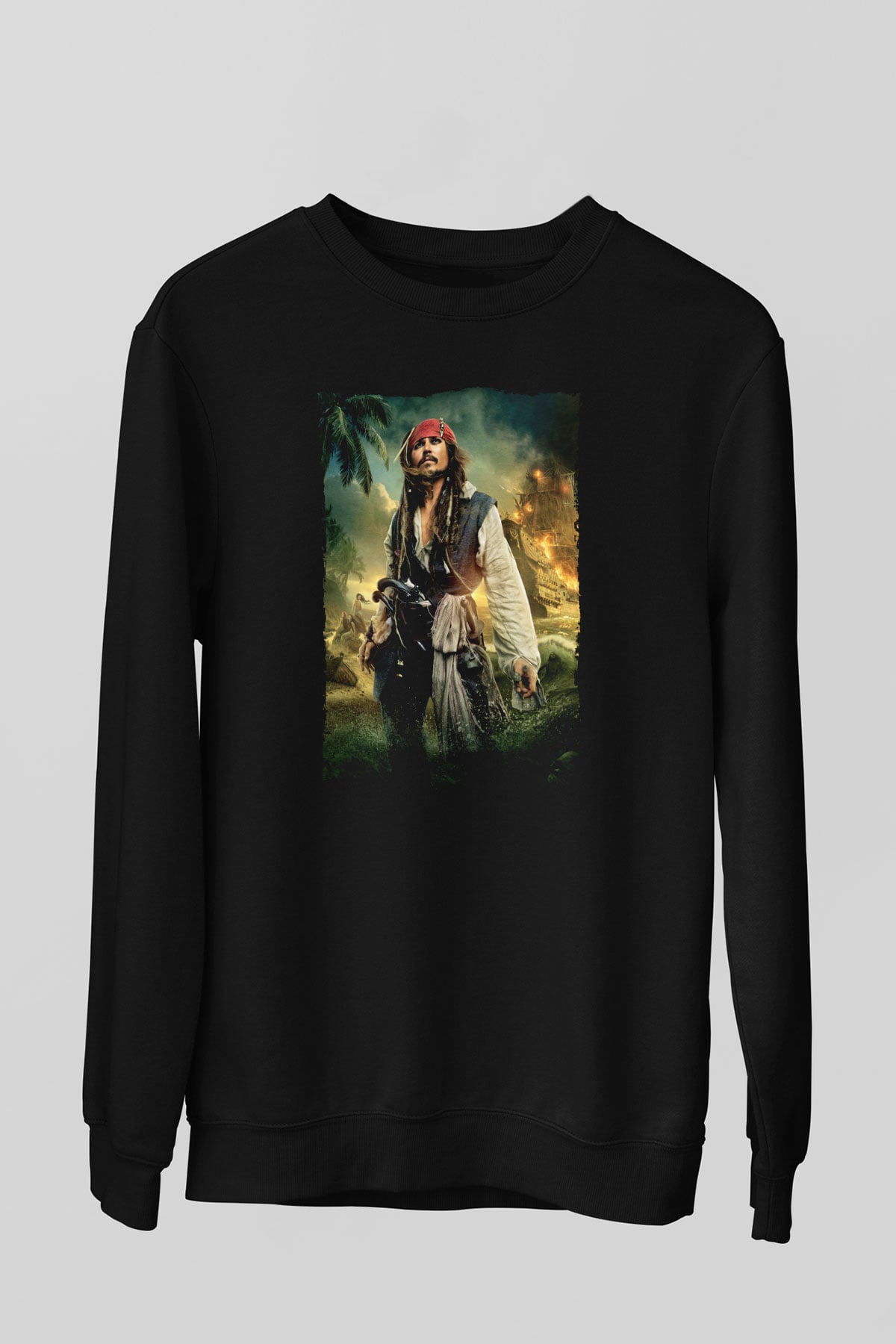 Unisex Karayip Korsanları (Pirates of the Caribbean) Baskılı Siyah Unisex Sweatshirt