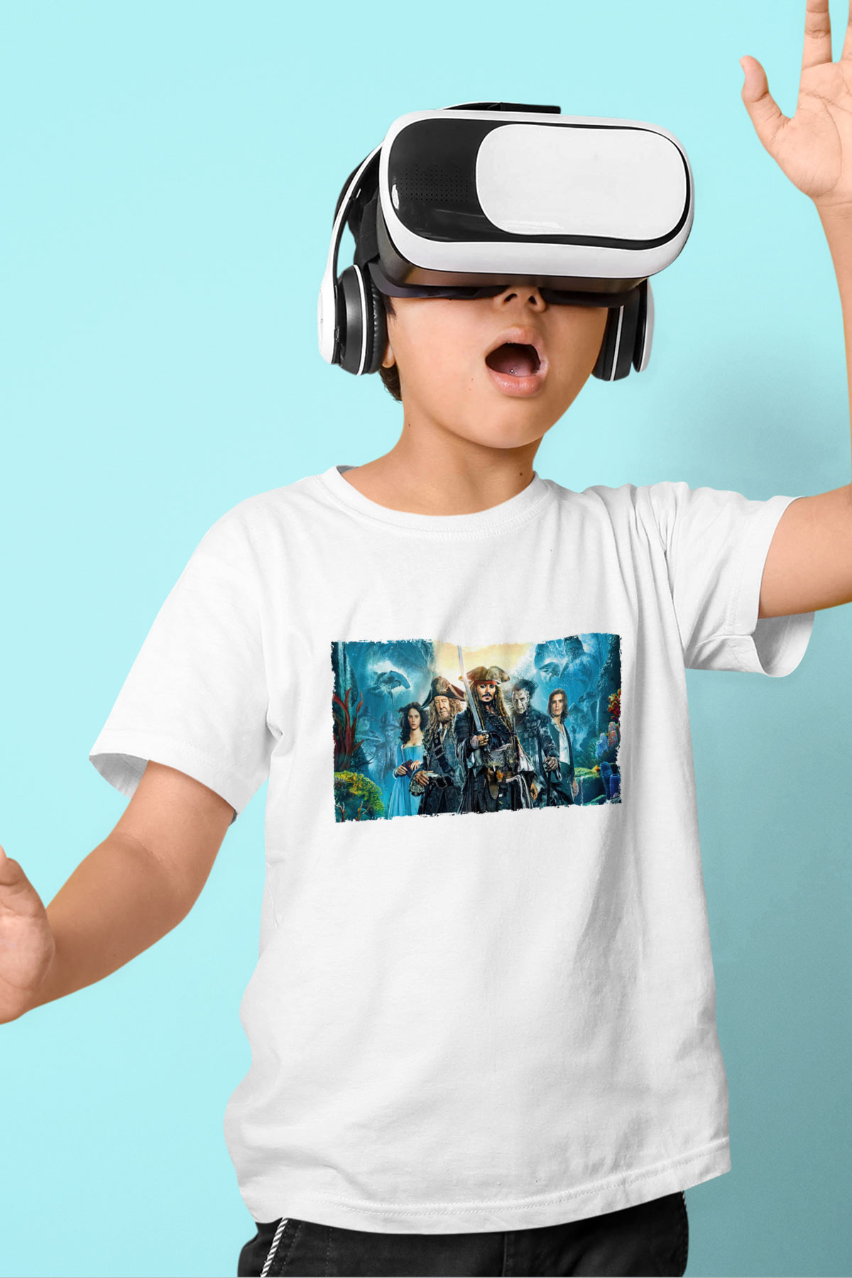 Unisex Karayip Korsanları (Pirates of the Caribbean) Baskılı Beyaz Çocuk Tshirt