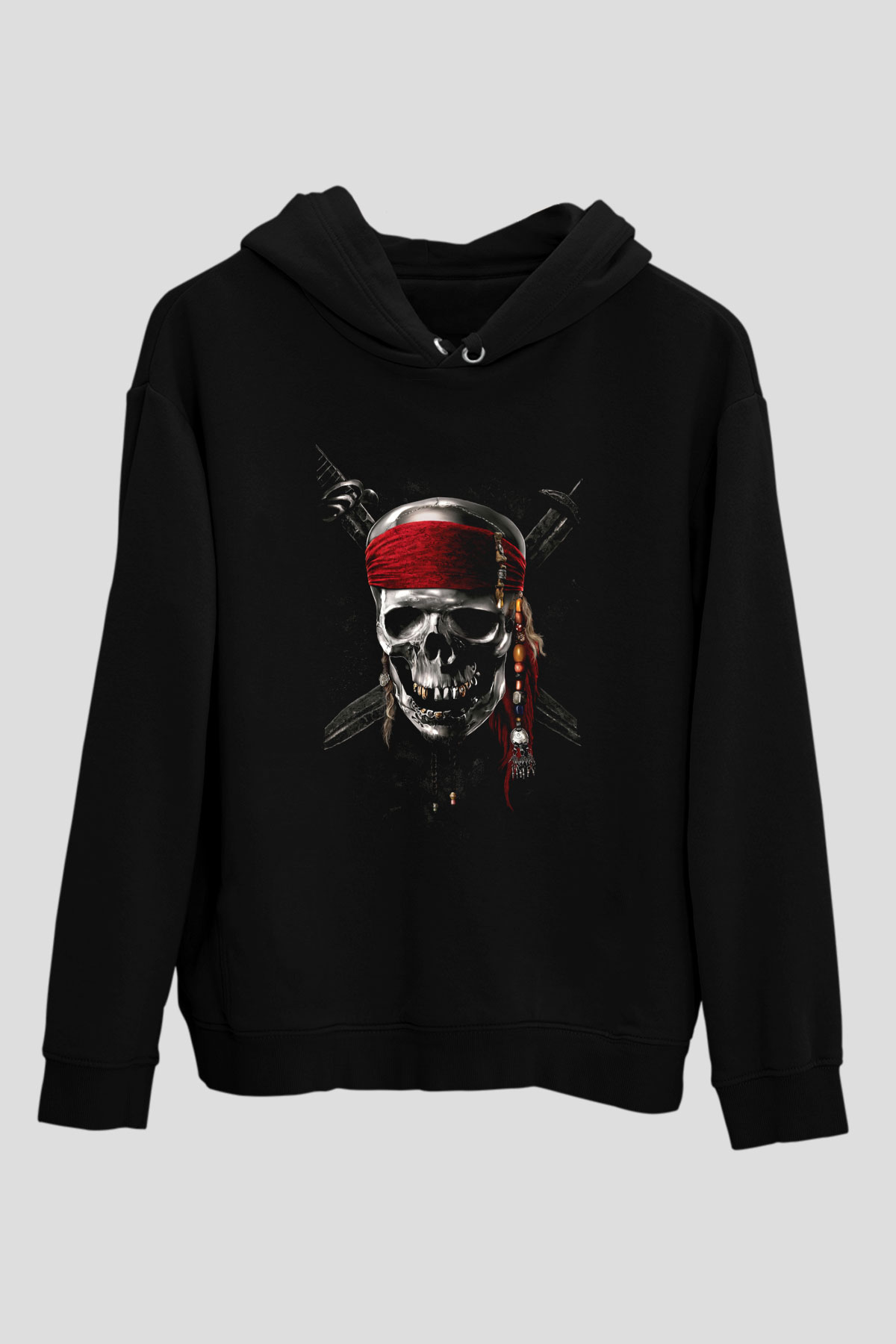 Unisex Karayip Korsanları (Pirates of the Caribbean) Baskılı Siyah Unisex Kapüşonlu Sweatshirt