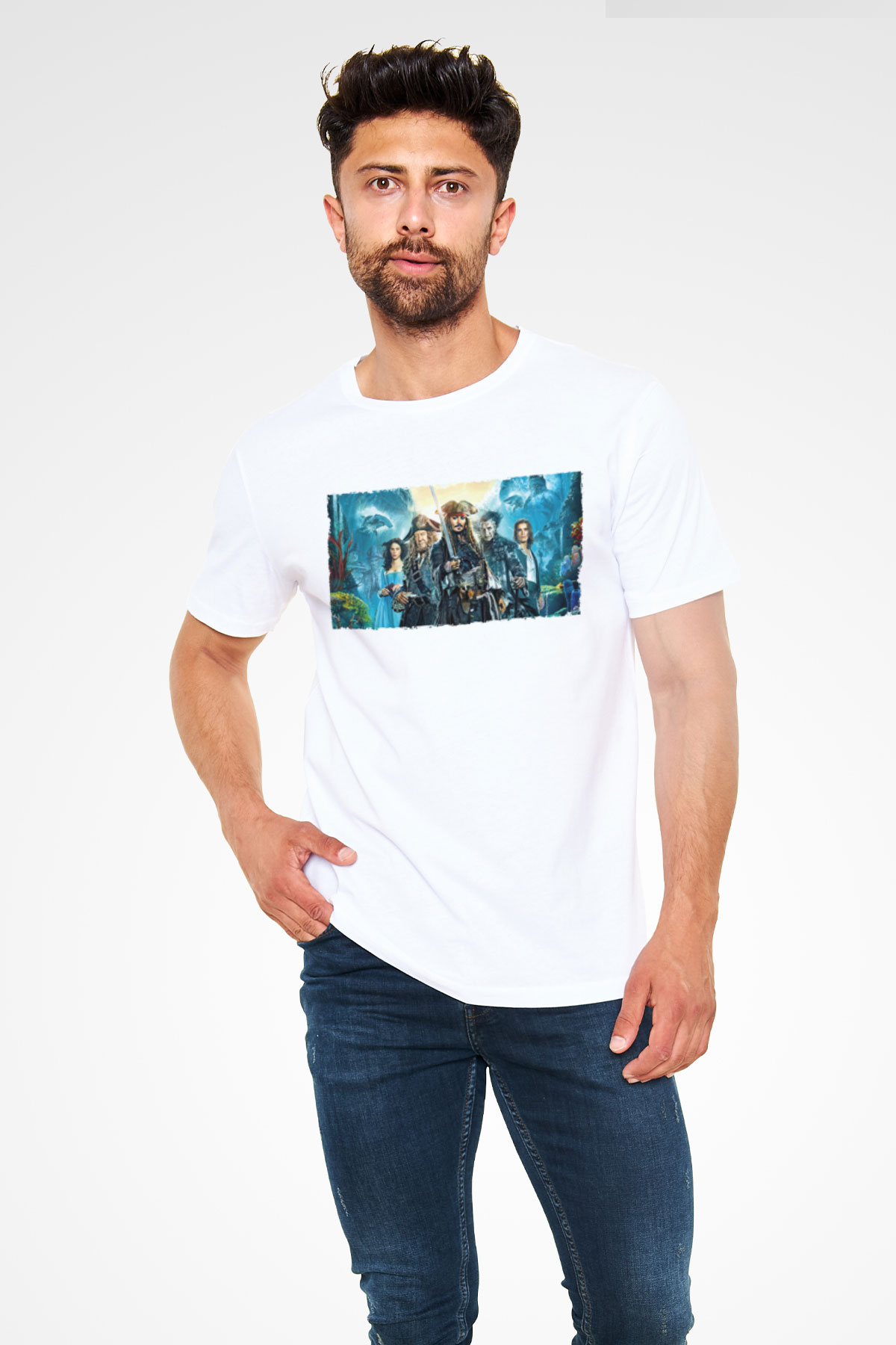 Karayip Korsanları (Pirates of the Caribbean) Baskılı Beyaz Tshirt