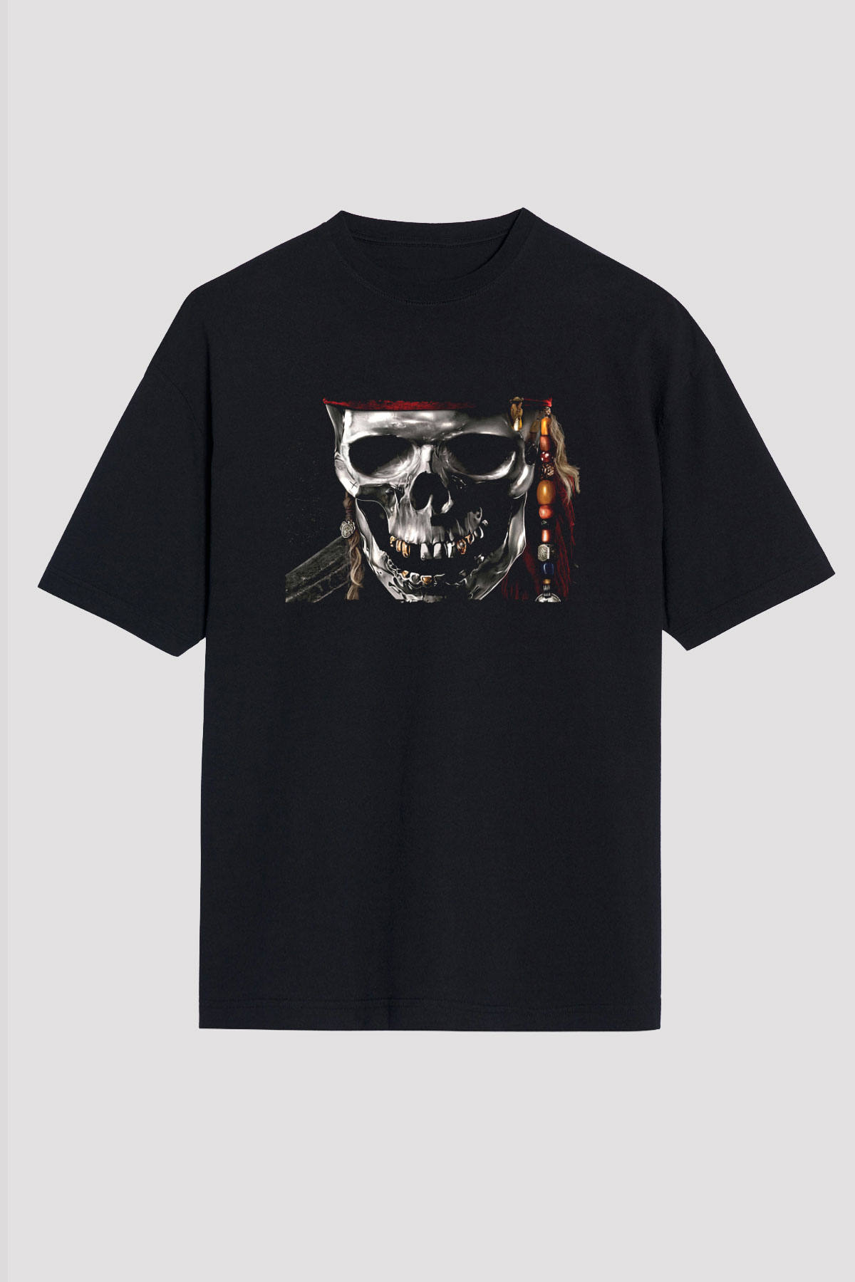 Unisex Karayip Korsanları (Pirates of the Caribbean) Baskılı Siyah Oversize T-shirt