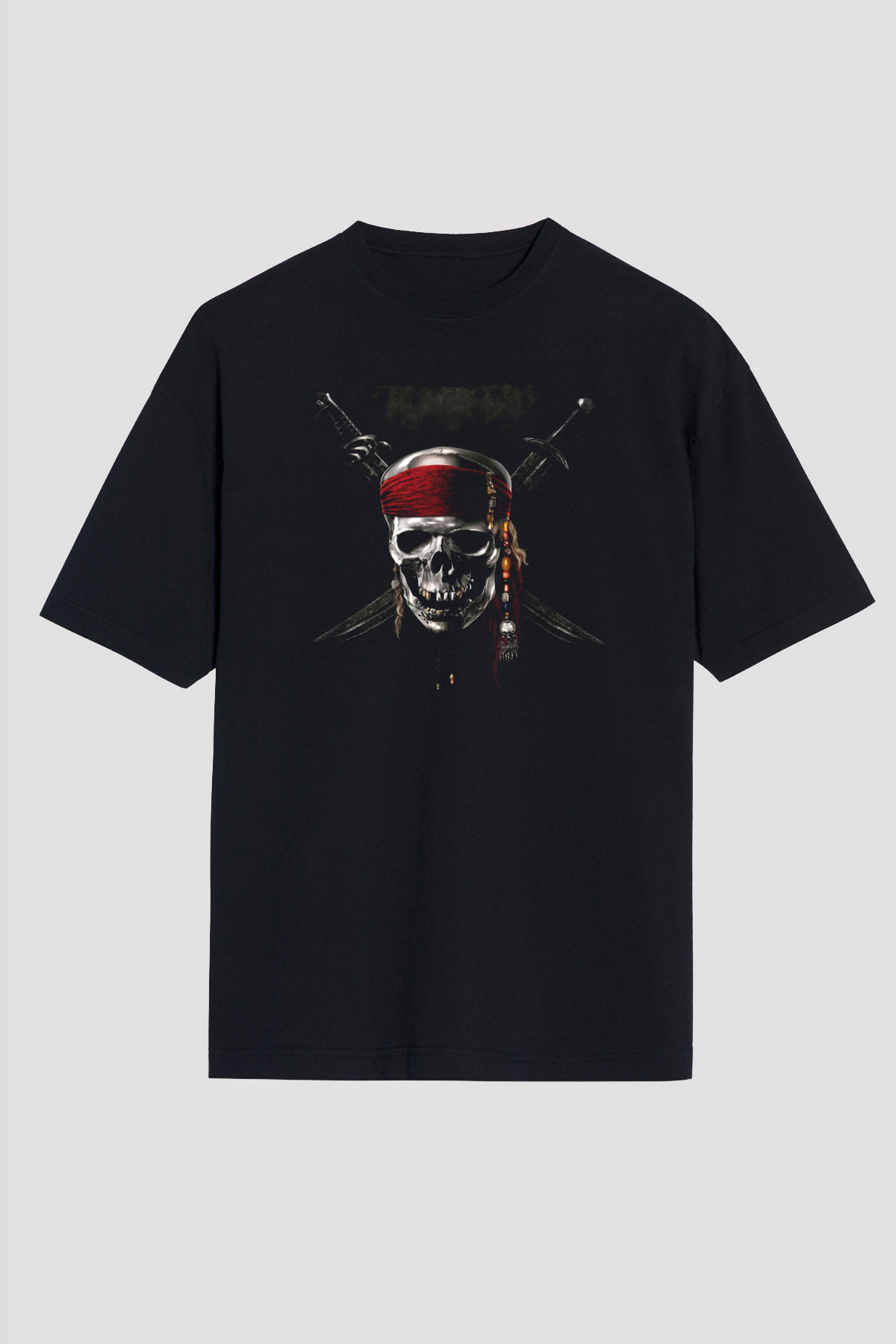 Unisex Karayip Korsanları (Pirates of the Caribbean) Baskılı Siyah Oversize Tshirt
