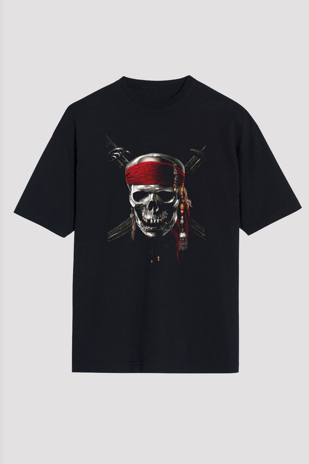Unisex Karayip Korsanları (Pirates of the Caribbean) Baskılı Siyah Unisex Oversize T-shirt