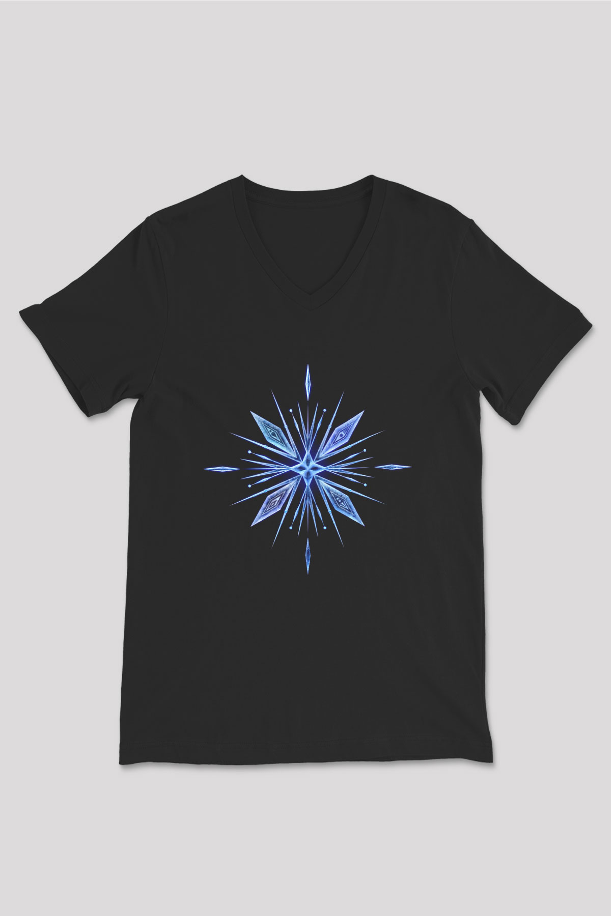 Unisex Karlar Ülkesi 2 (Frozen 2) Baskılı Siyah V Yaka Tshirt