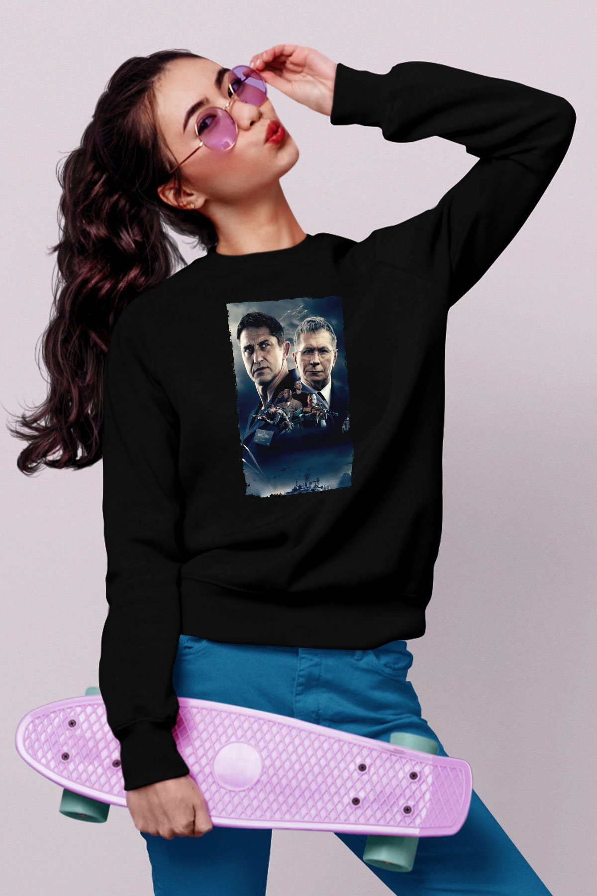 Unisex Katil Avcısı (Hunter Killer) Baskılı Siyah Sweatshirt