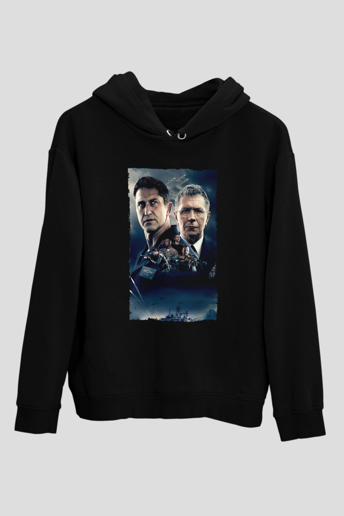 Unisex Katil Avcısı (Hunter Killer) Baskılı Siyah Kapüşonlu Sweatshirt