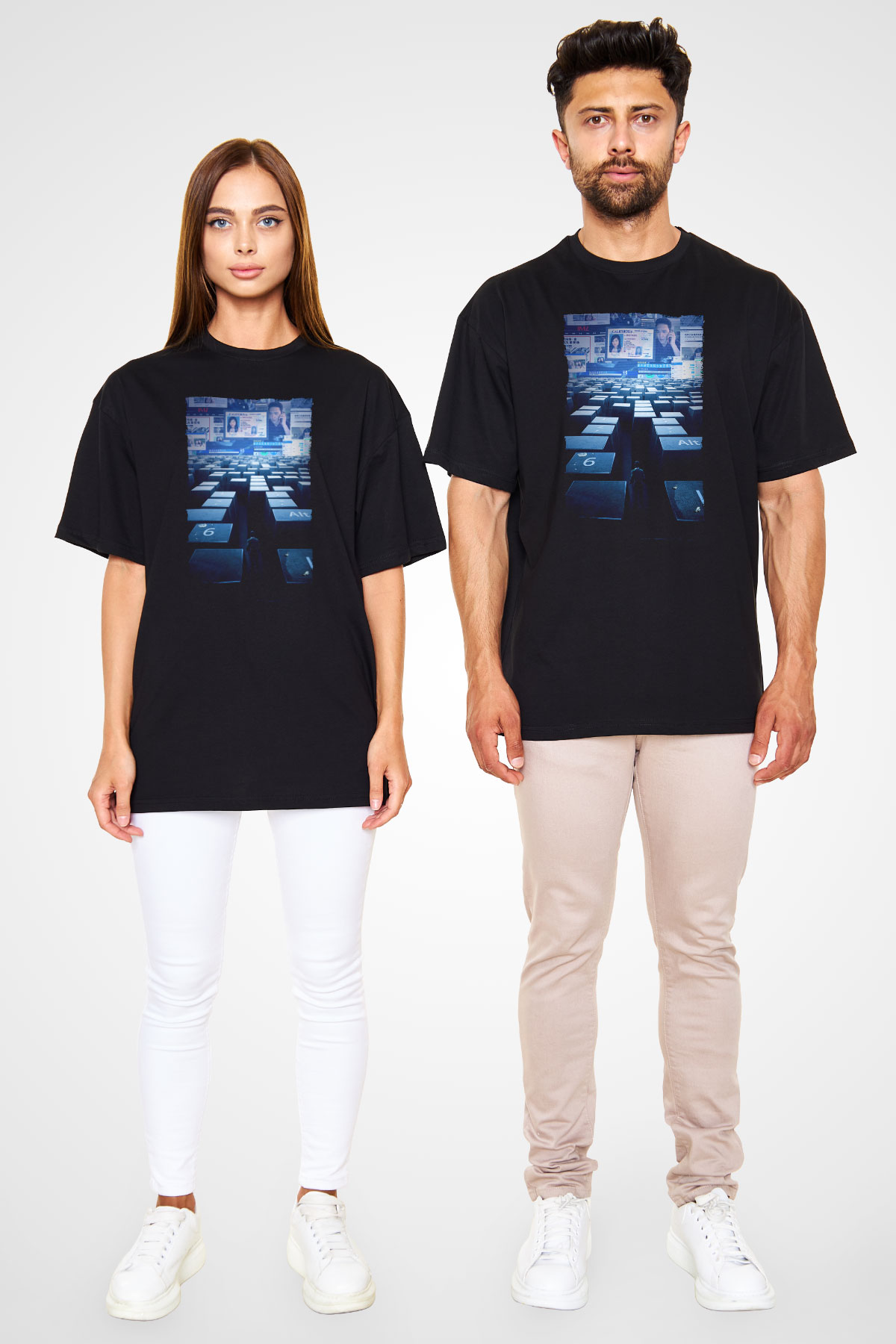 Unisex Kayıp Aranıyor (Searching) Baskılı Siyah Oversize Tshirt