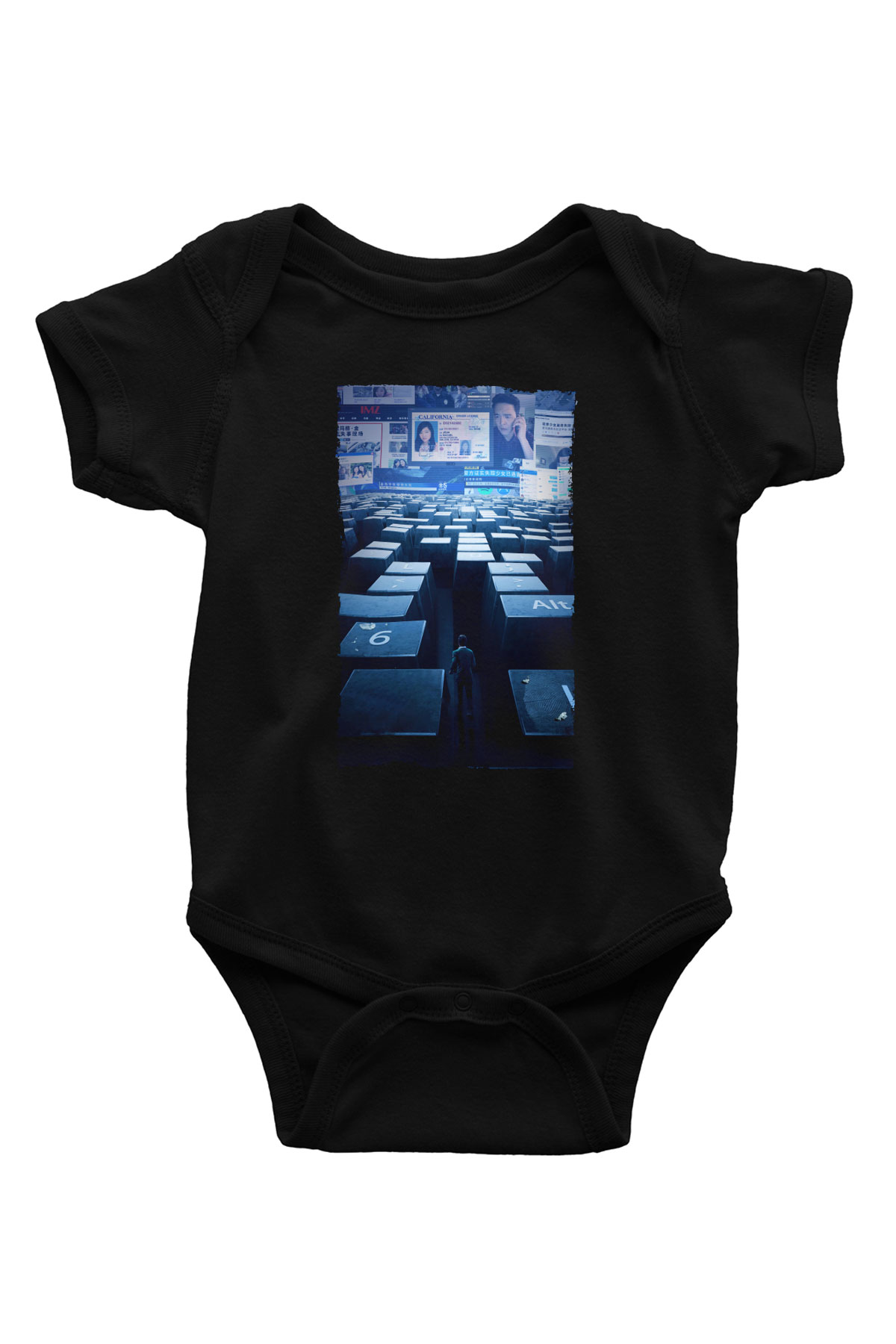 Unisex Kayıp Aranıyor (Searching) Baskılı Siyah Bebek Body - Zıbın