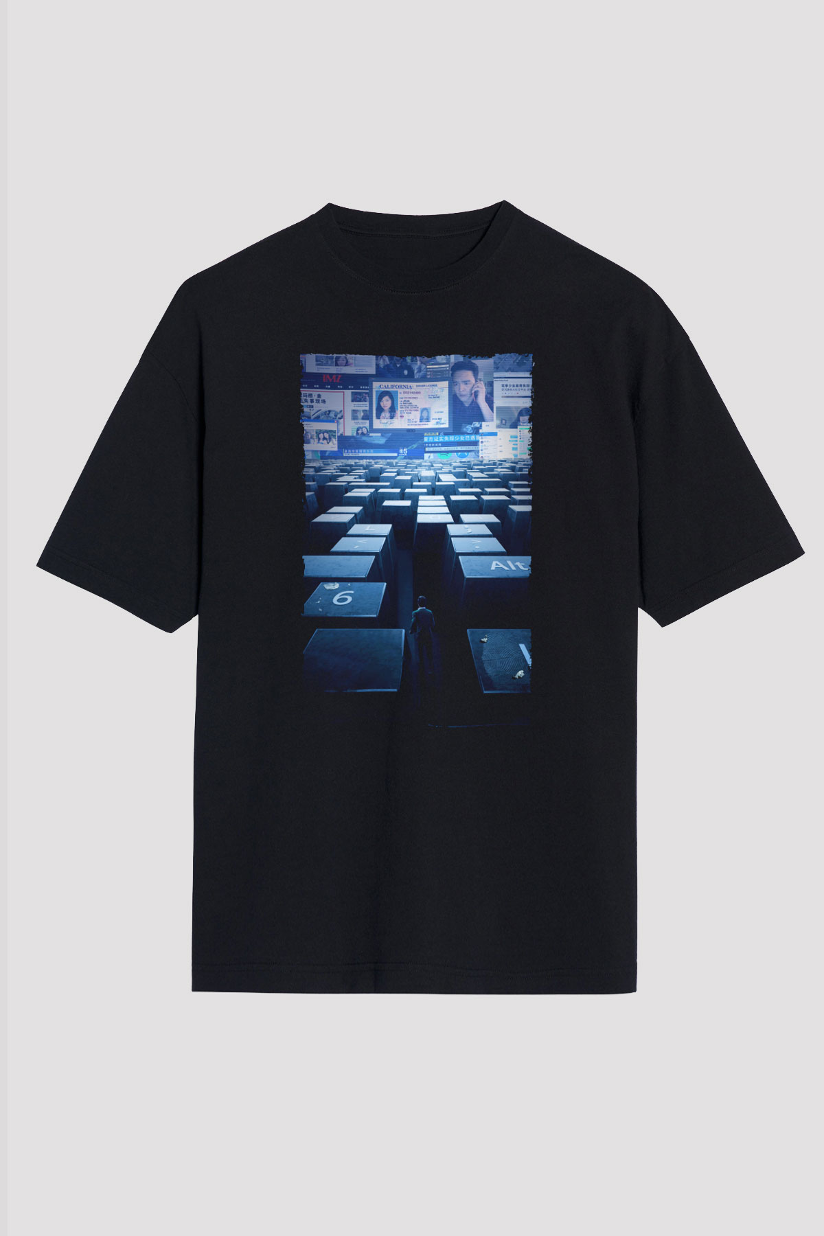Unisex Kayıp Aranıyor (Searching) Baskılı Siyah Oversize Tshirt
