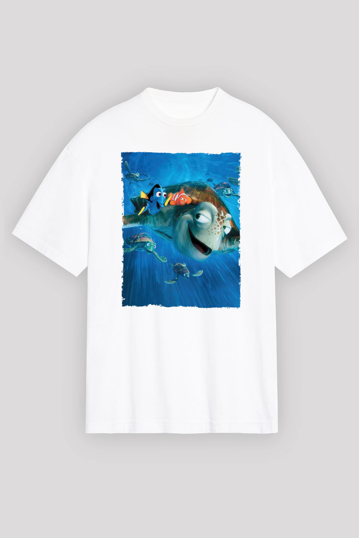 Oversize Kayıp Balık Nemo (Finding Nemo) Baskılı Beyaz T shirt