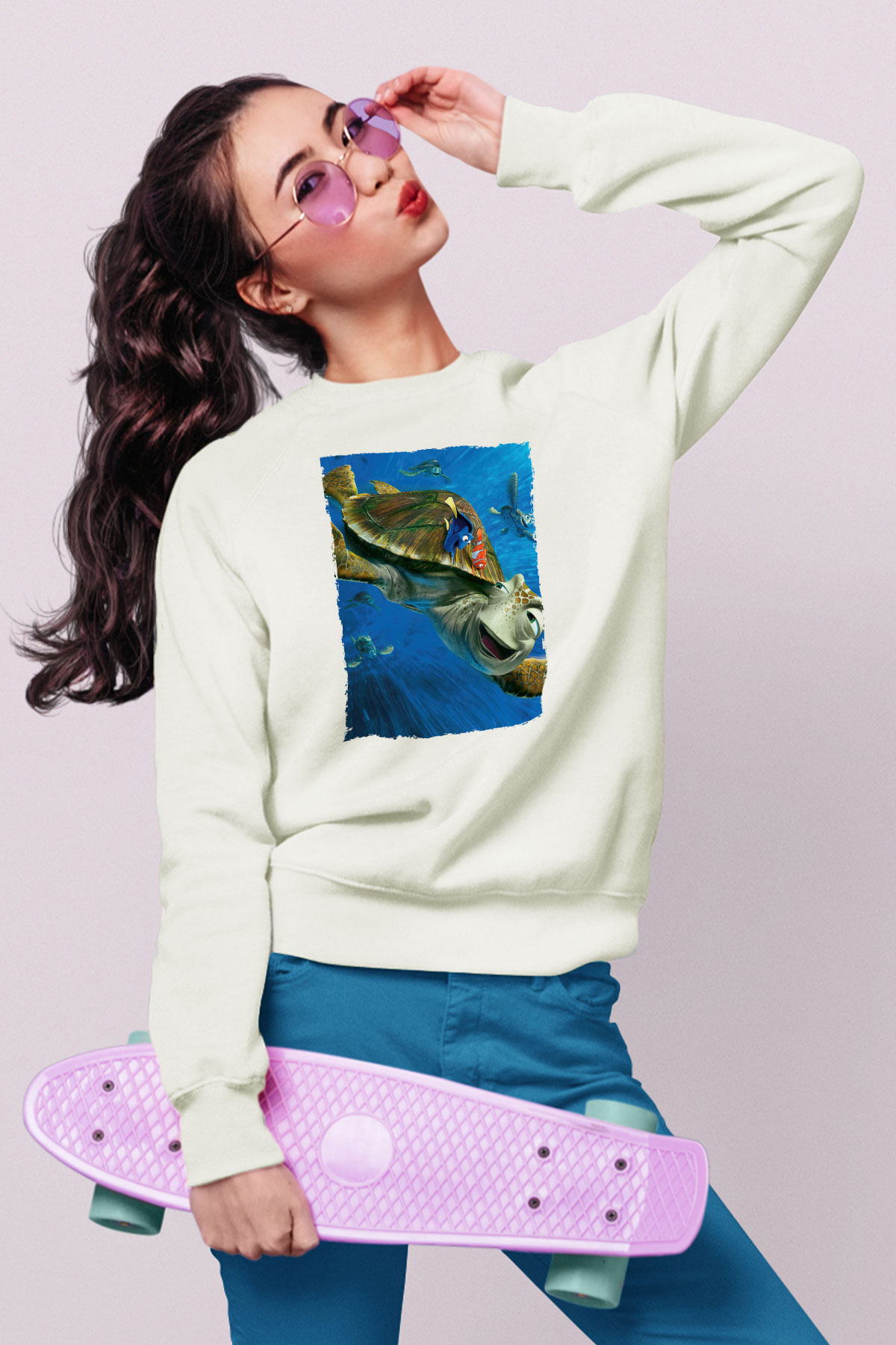 Unisex Kayıp Balık Nemo (Finding Nemo) Baskılı Beyaz Sweatshirt