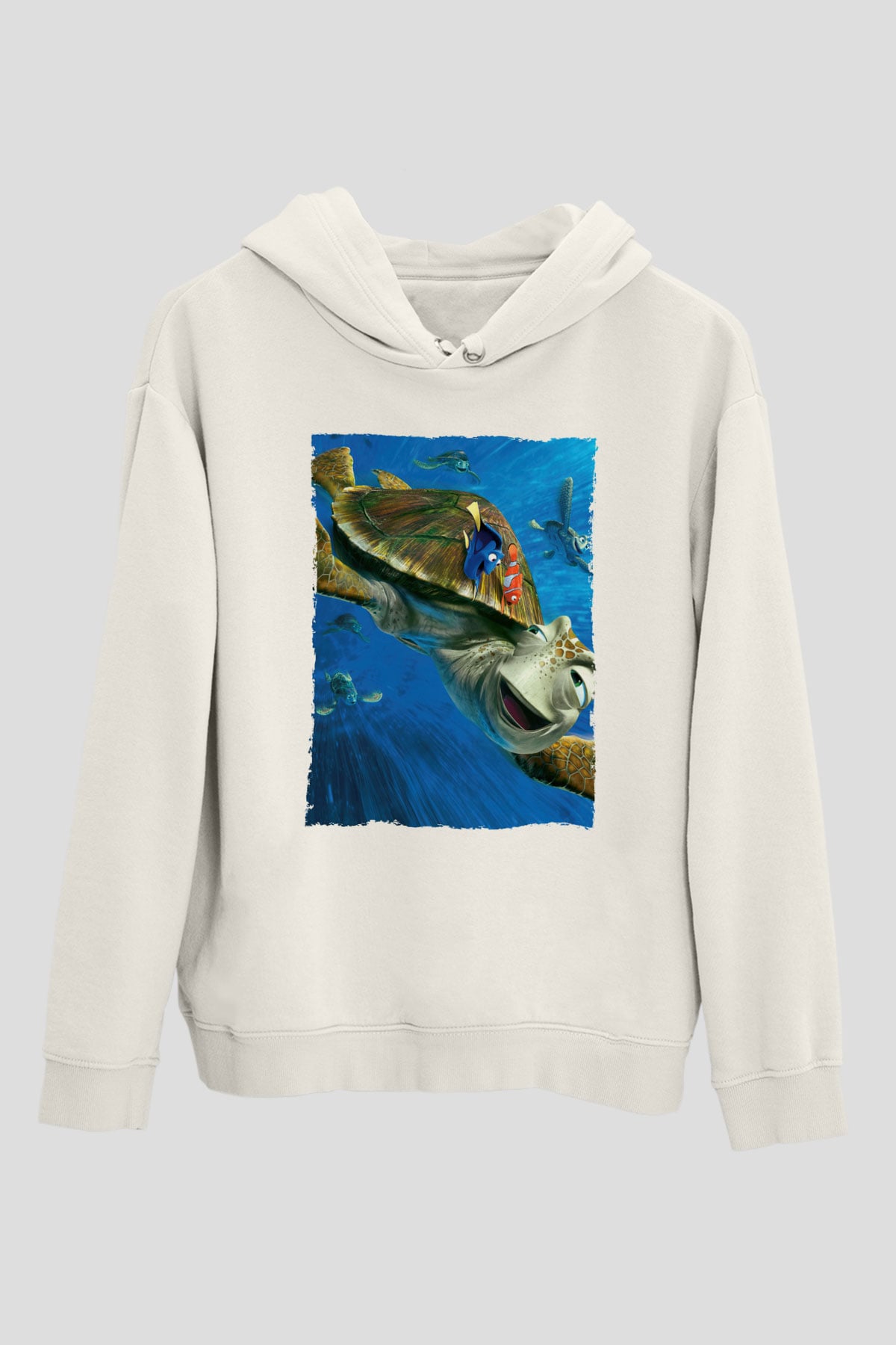 Unisex Kayıp Balık Nemo (Finding Nemo) Baskılı Beyaz Kapüşonlu Sweatshirt