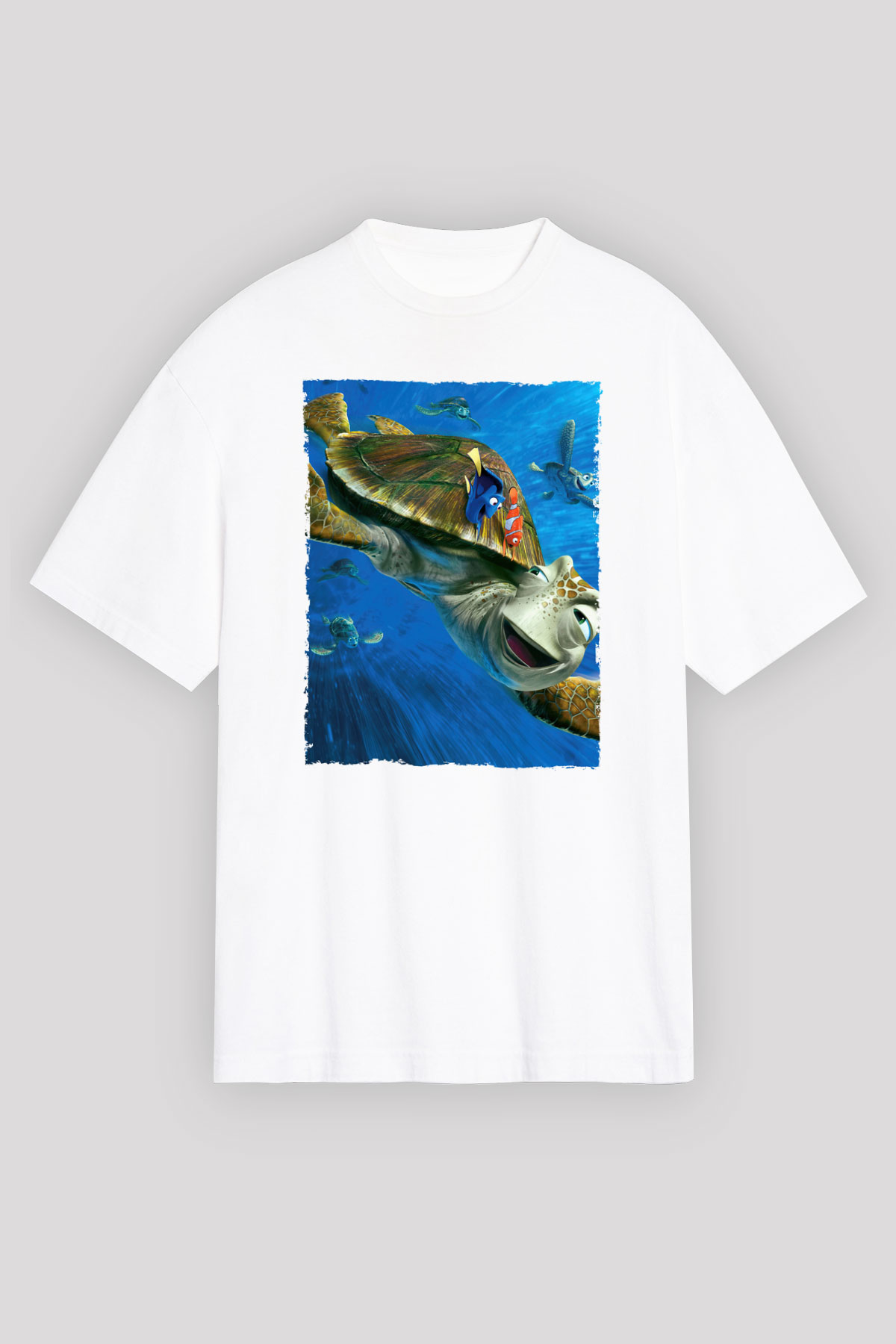 Unisex Kayıp Balık Nemo (Finding Nemo) Baskılı Beyaz Oversize Tişört