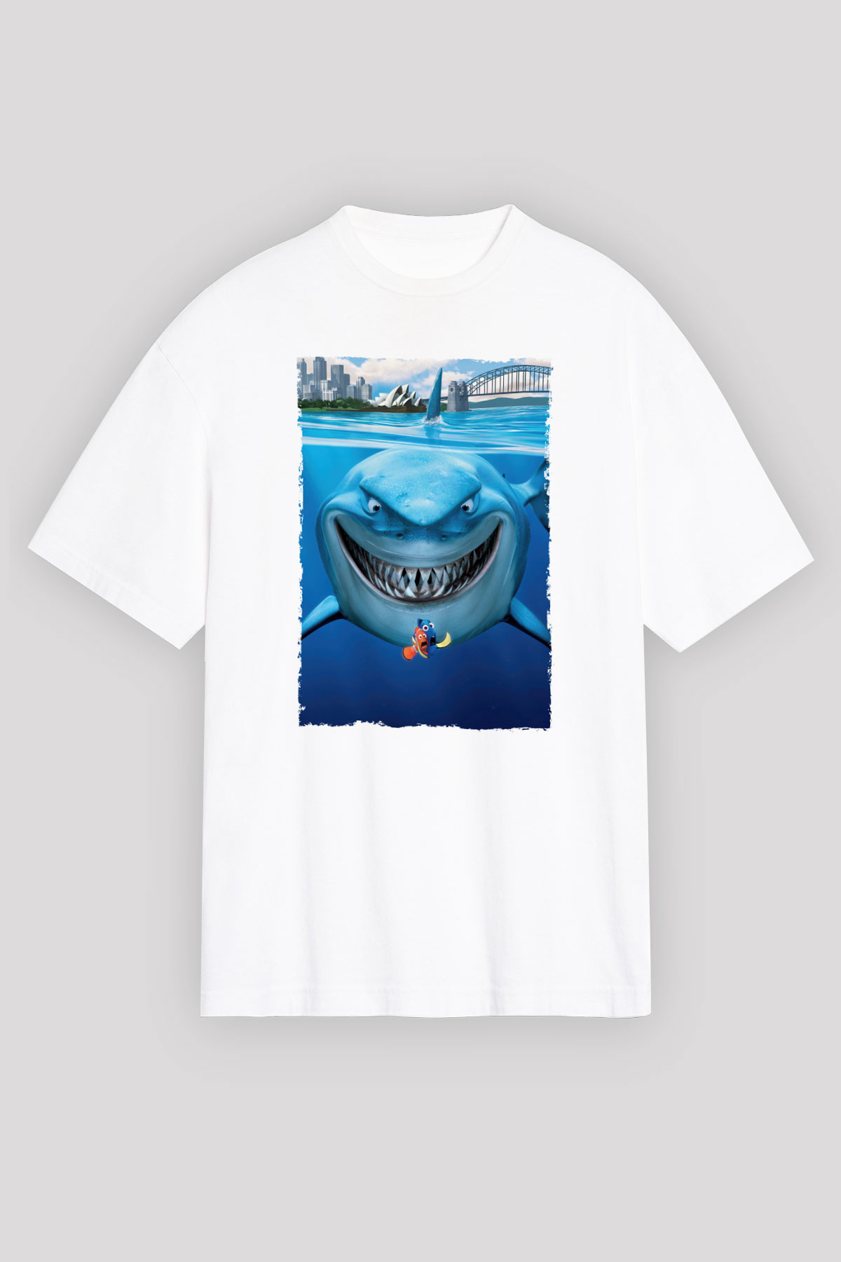 Unisex Kayıp Balık Nemo (Finding Nemo) Baskılı Beyaz Oversize T-shirt